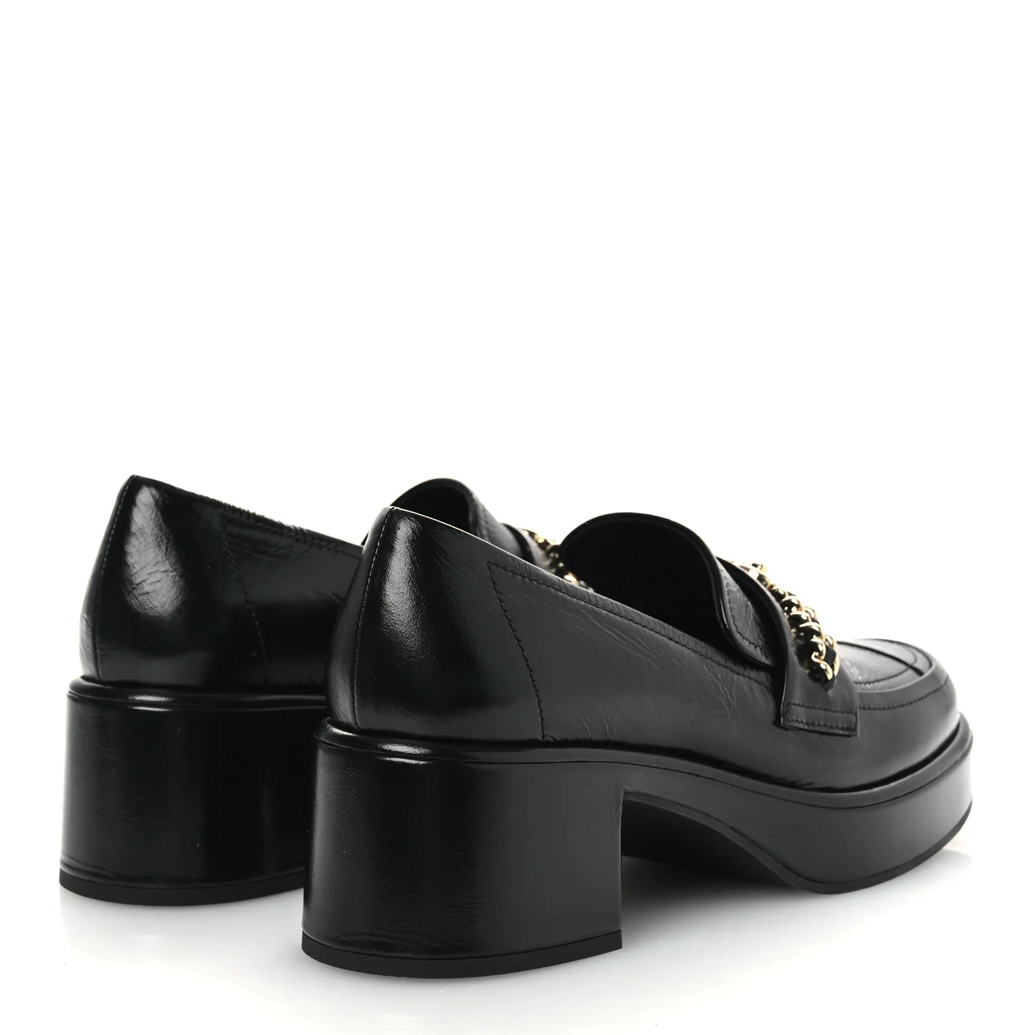 Shiny Calfskin Logo Loafers 38 Black - Image 5