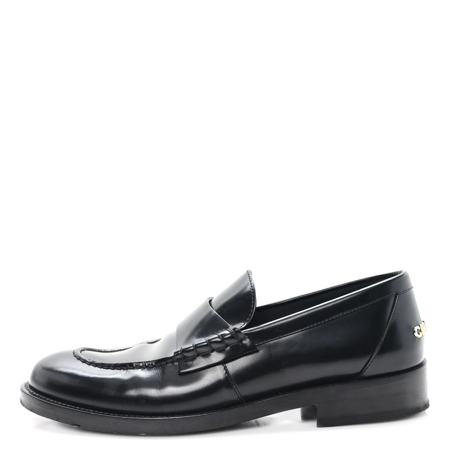 Shiny Calfskin Logo Loafers 38.5 Black