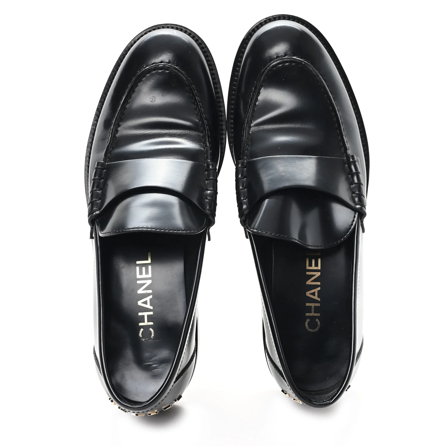 Shiny Calfskin Logo Loafers 38.5 Black - Image 2