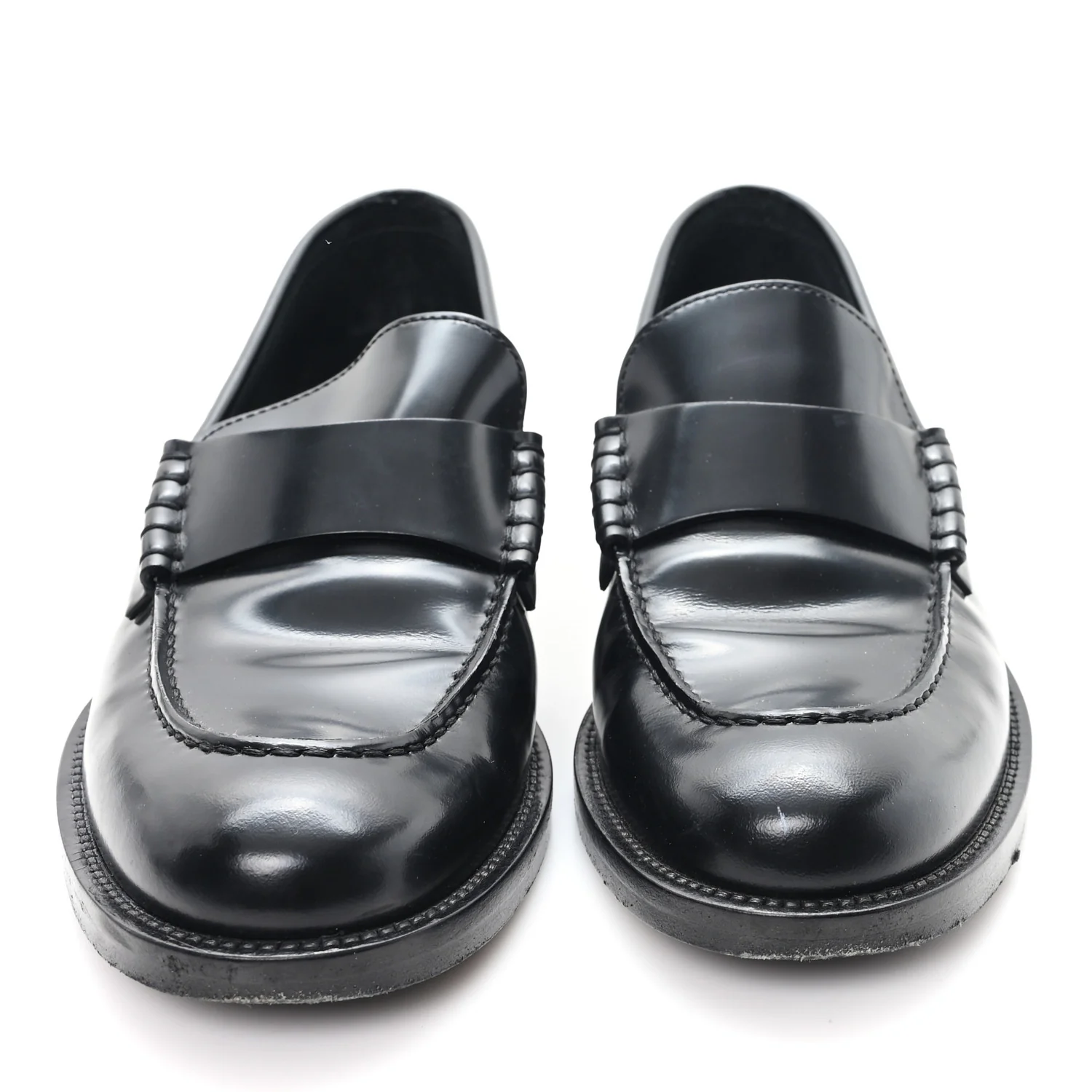 Shiny Calfskin Logo Loafers 38.5 Black - Image 3