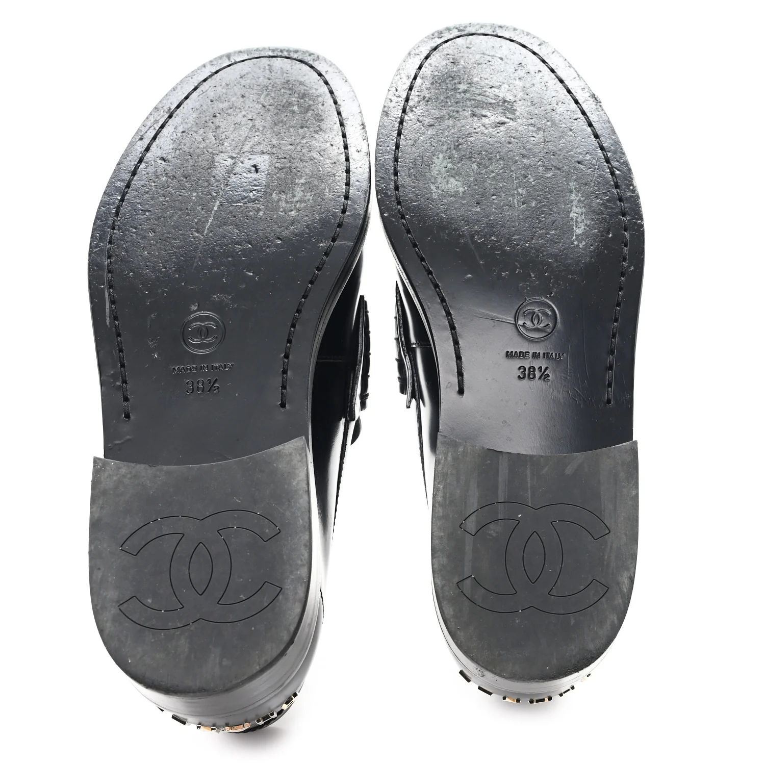 Shiny Calfskin Logo Loafers 38.5 Black - Image 6