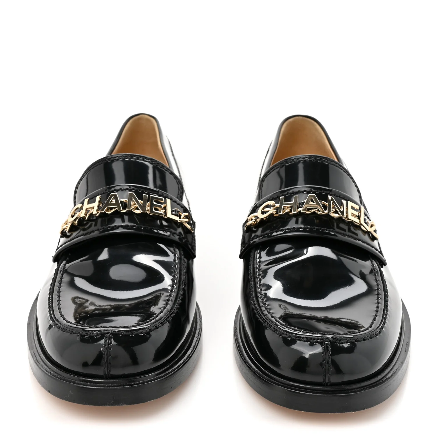 Shiny Calfskin Logo Loafers 39 Black - Image 3