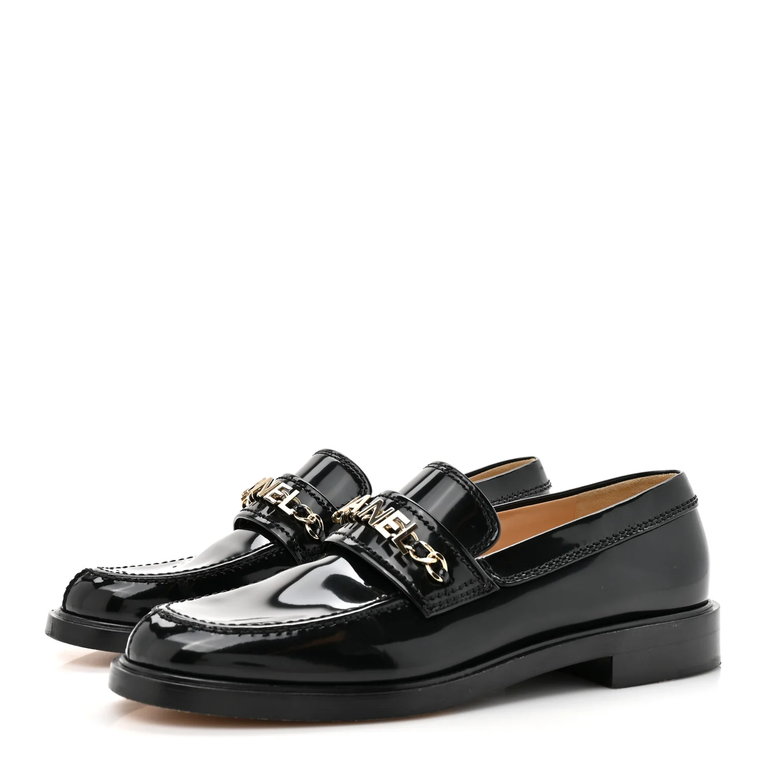 Shiny Calfskin Logo Loafers 39 Black - Image 4