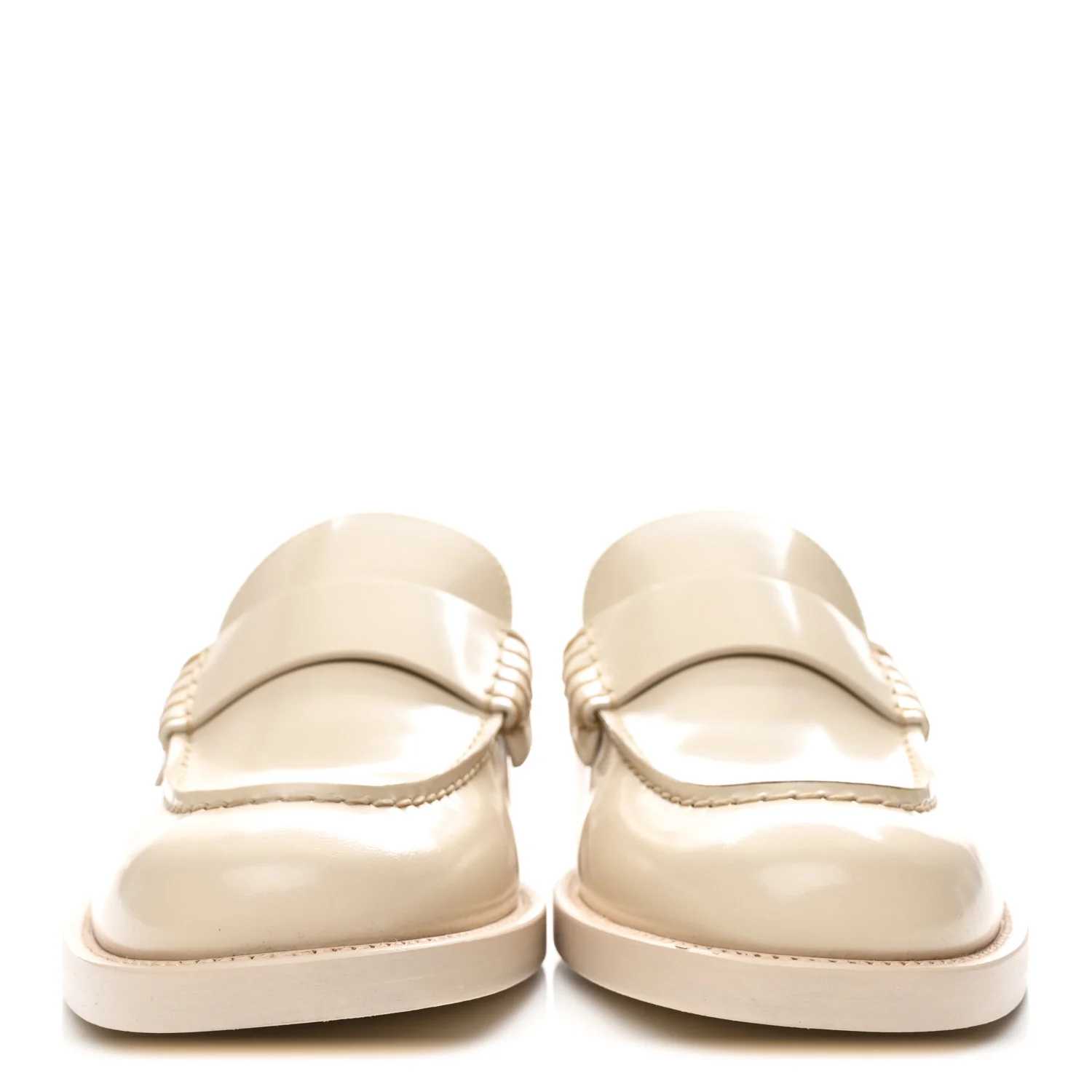 Shiny Calfskin Logo Loafers 39.5 Beige - Image 3