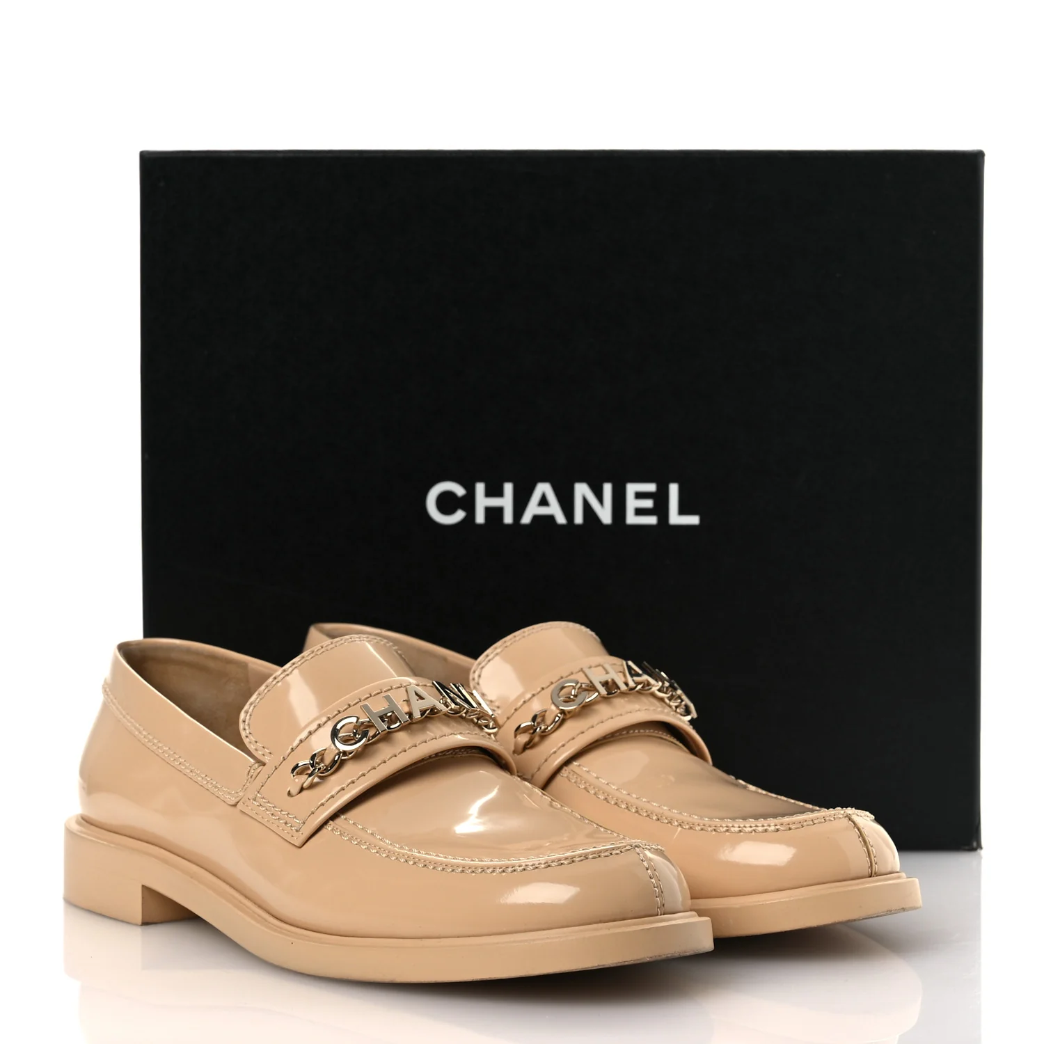 Shiny Calfskin Logo Loafers 40 Beige - Image 12