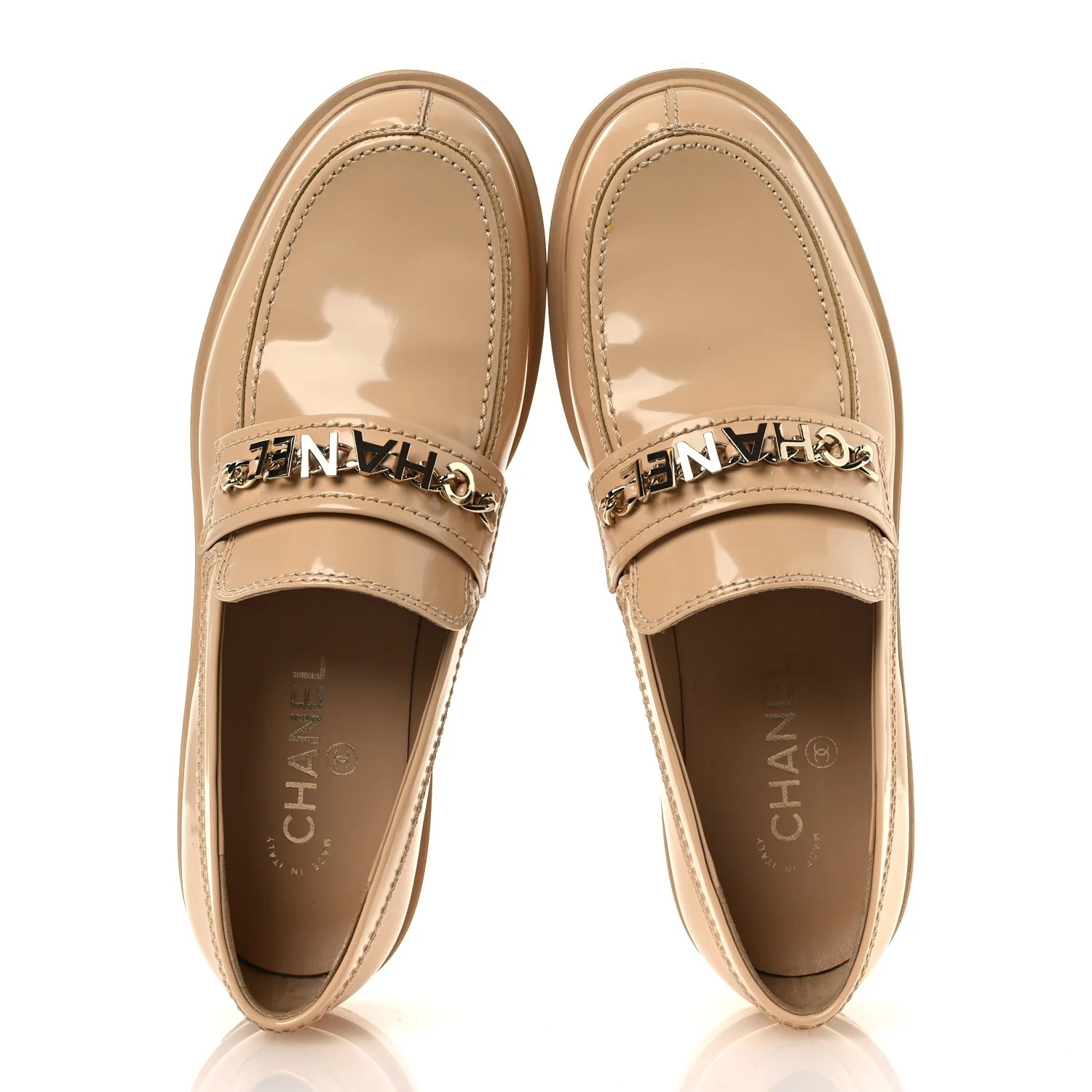 Shiny Calfskin Logo Loafers 40 Beige - Image 2