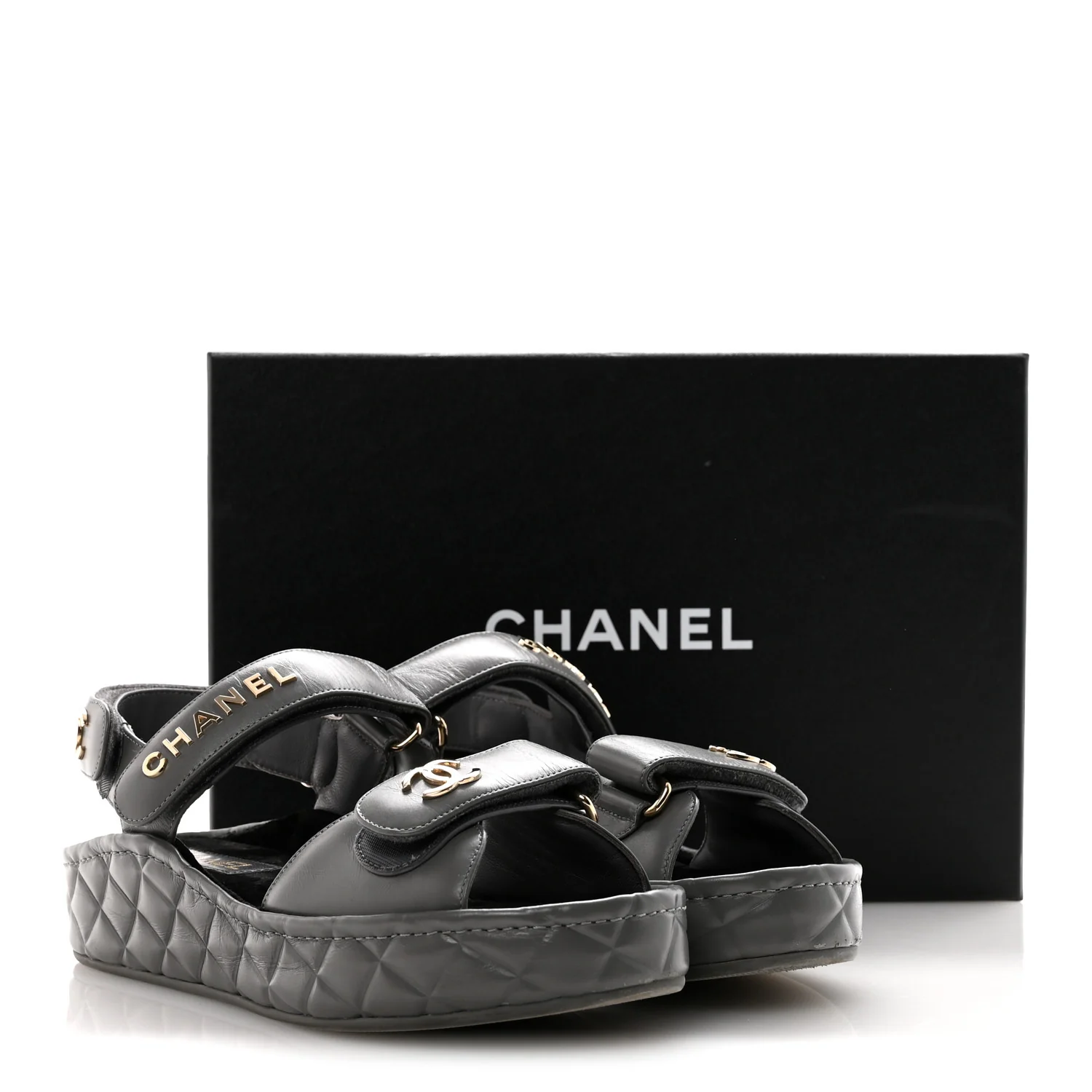 Shiny Calfskin Logo Platform Sandals 37 Grey - Image 10