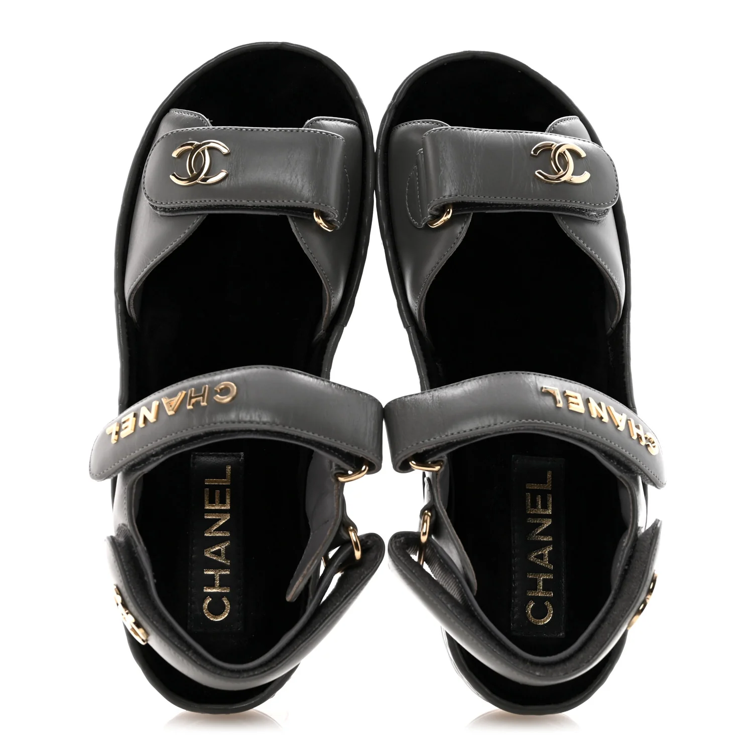 Shiny Calfskin Logo Platform Sandals 37 Grey - Image 2