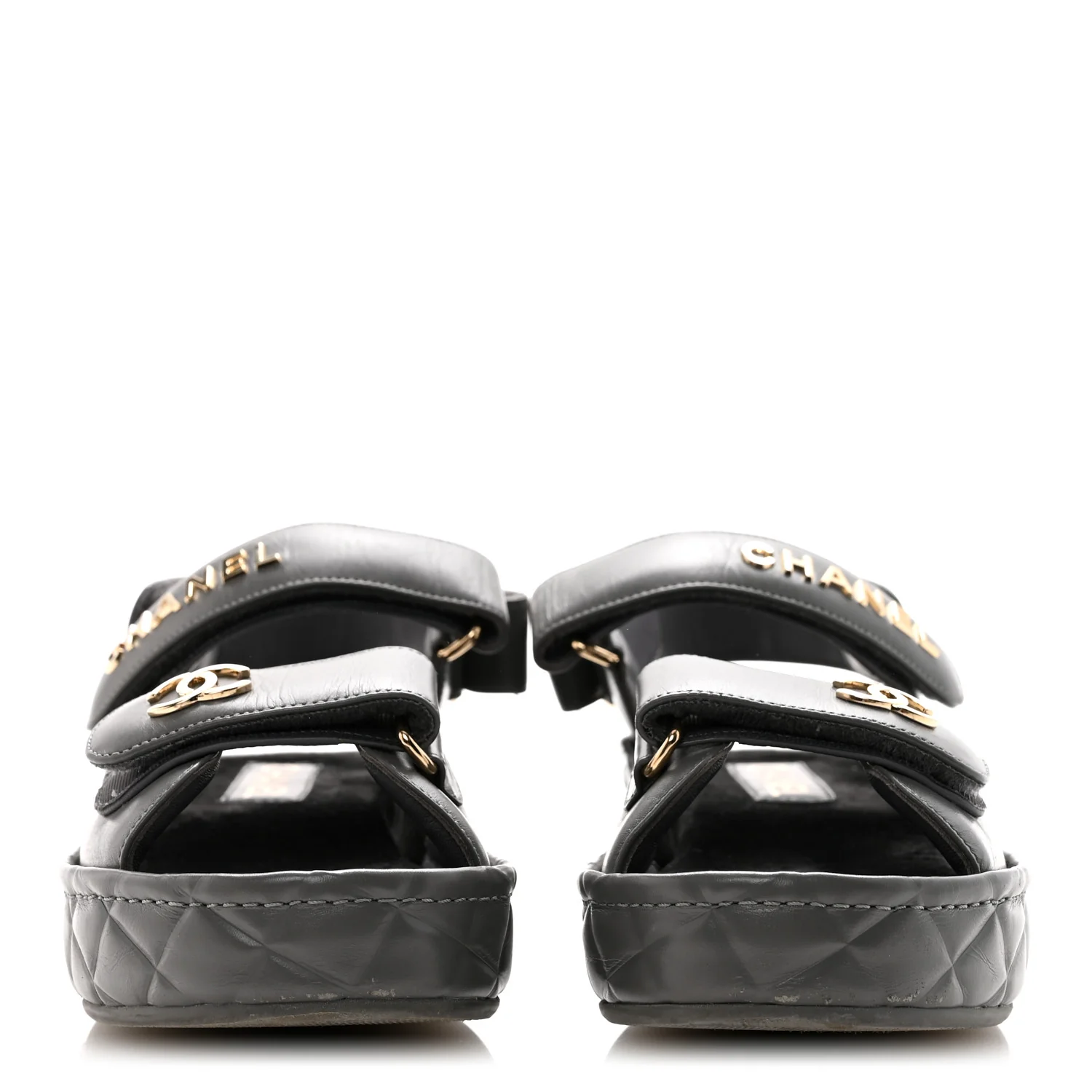 Shiny Calfskin Logo Platform Sandals 37 Grey - Image 3