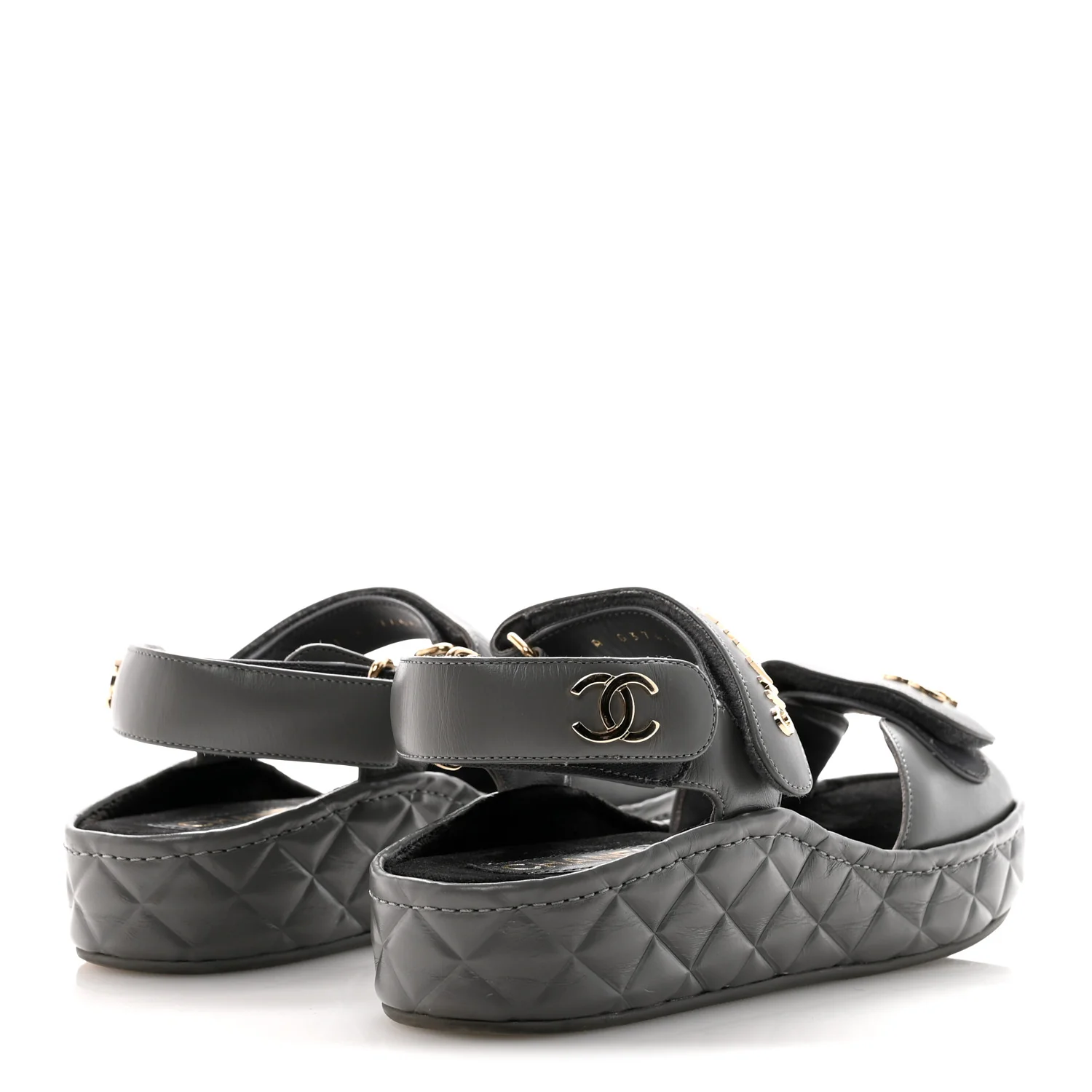 Shiny Calfskin Logo Platform Sandals 37 Grey - Image 5