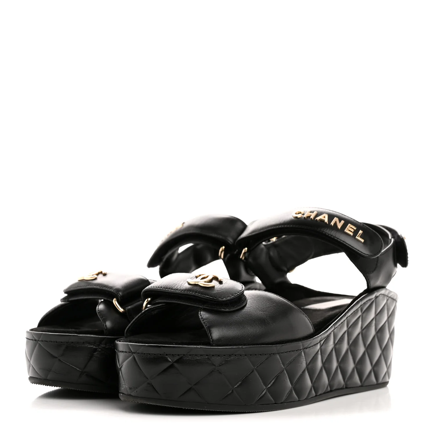 Shiny Calfskin Logo Platform Sandals 39 Black - Image 4