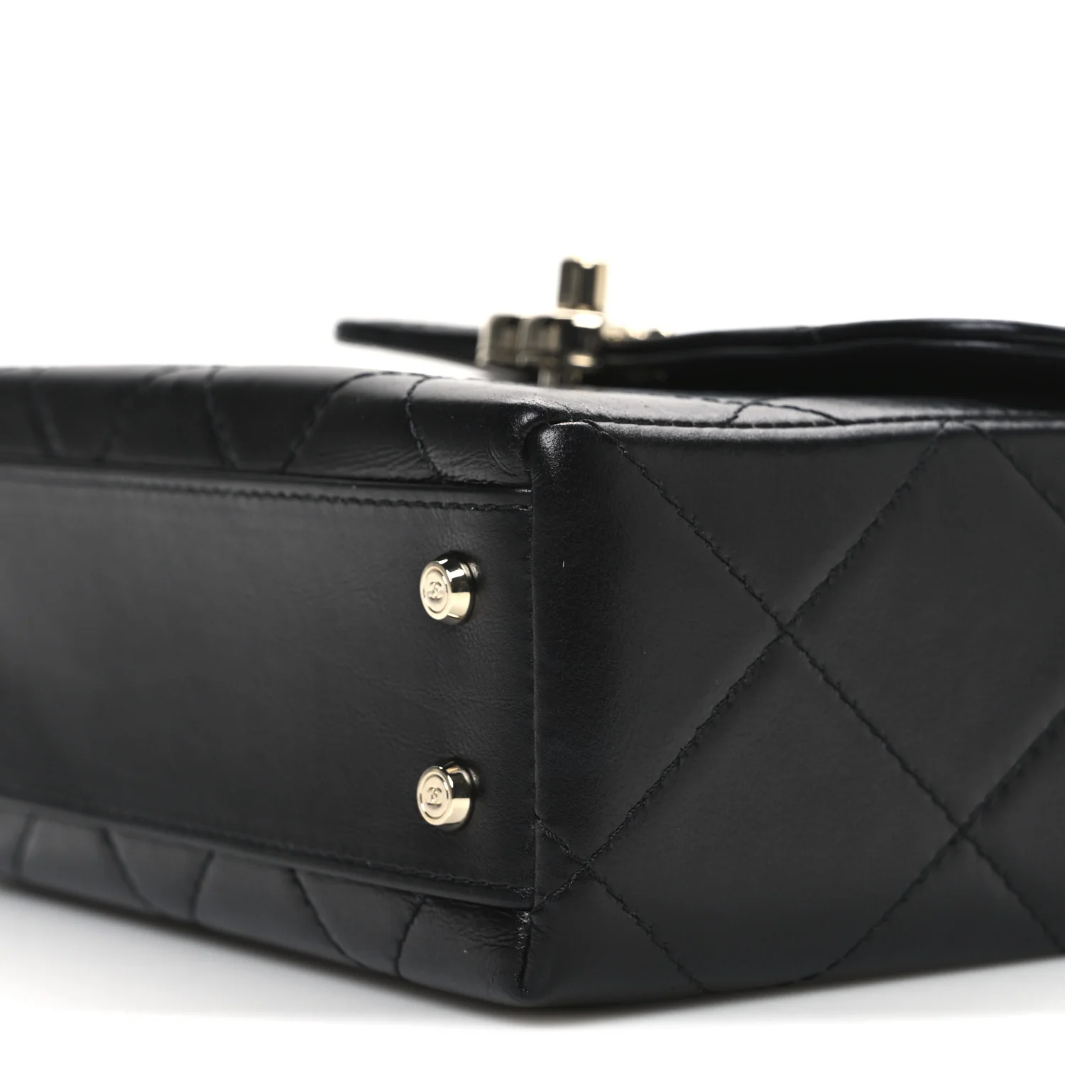 Shiny Calfskin Quilted CC Handle Vanity Flap Bag Black - Image 10