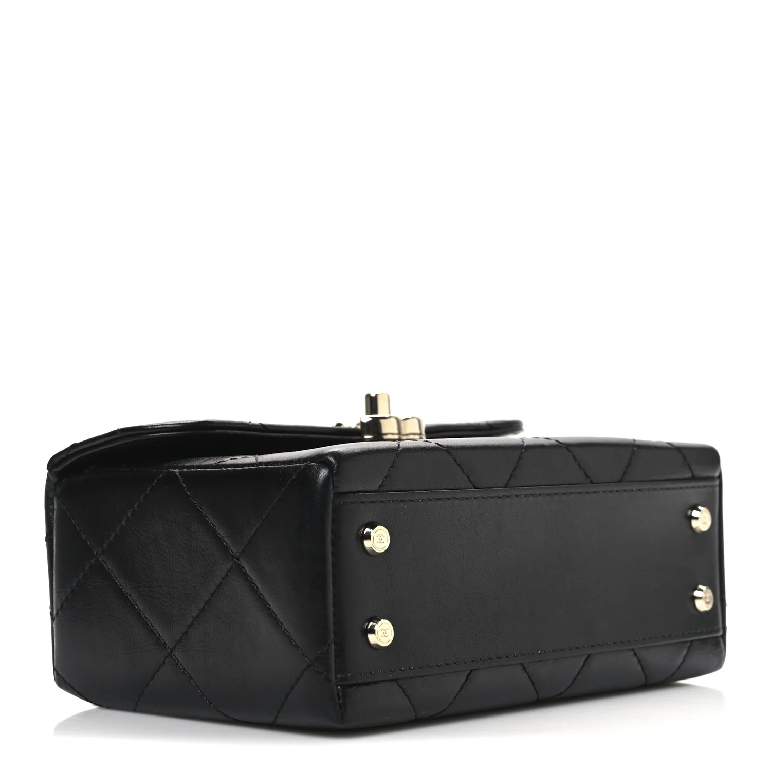Shiny Calfskin Quilted CC Handle Vanity Flap Bag Black - Image 4