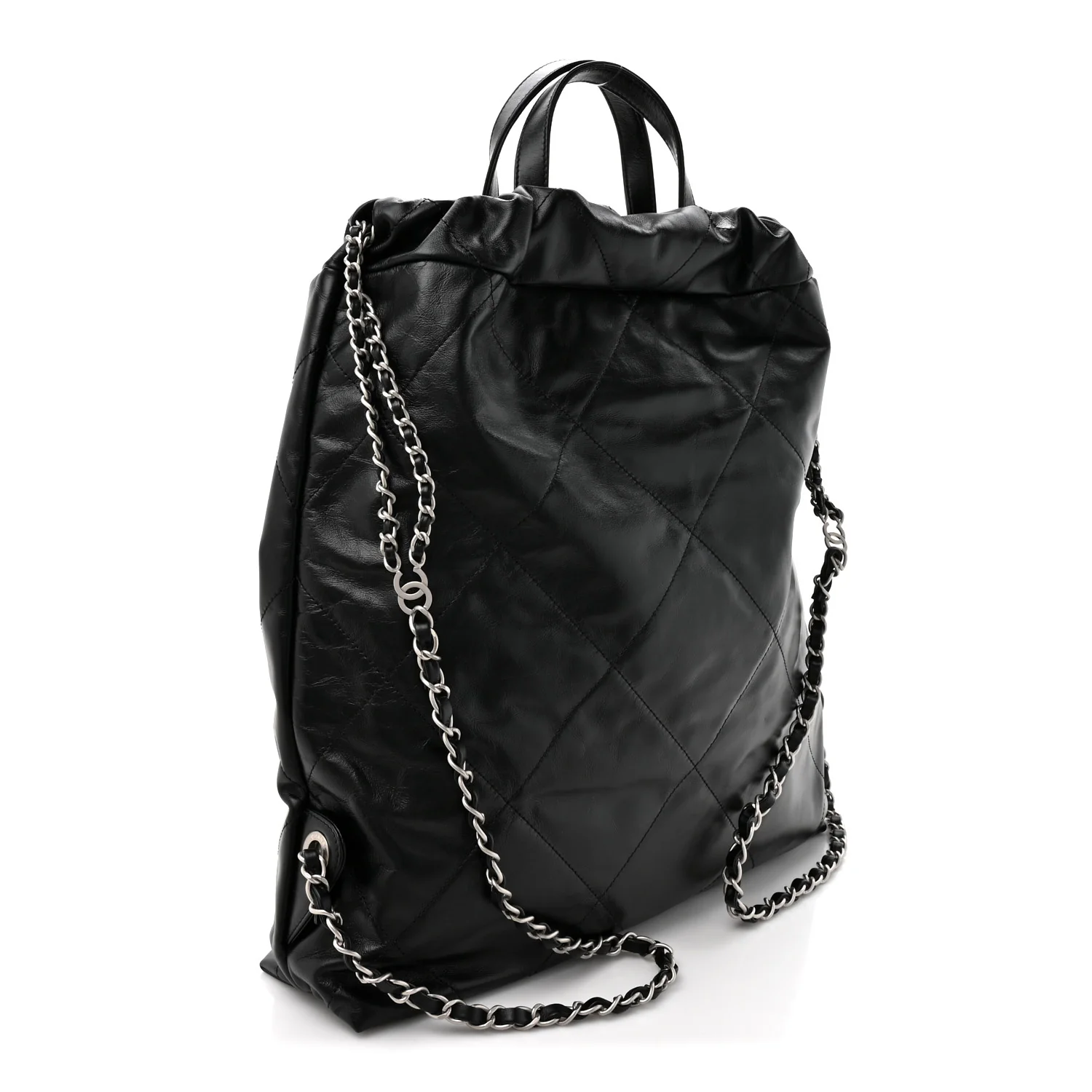 Shiny Calfskin Quilted Chanel 22 Backpack Black - Image 3