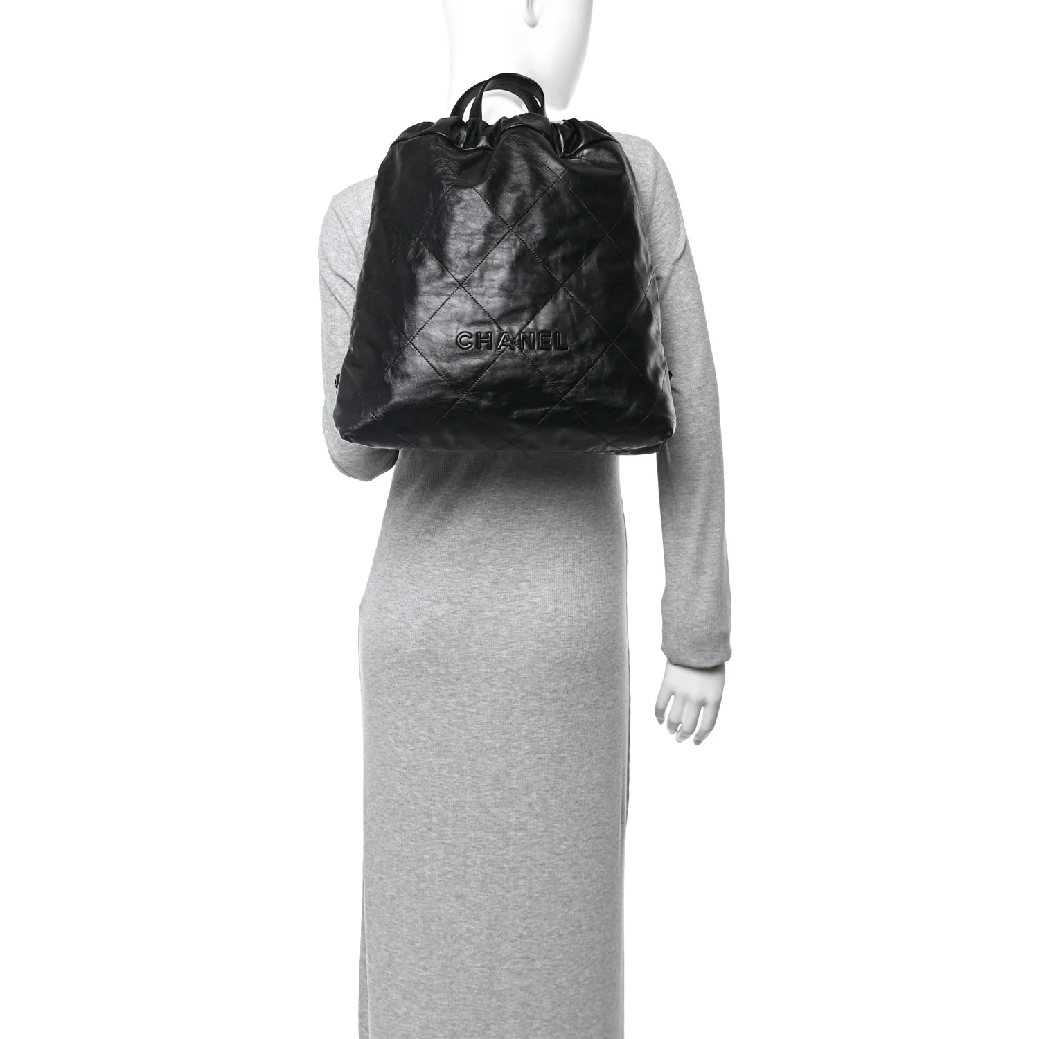 Shiny Calfskin Quilted Chanel 22 Backpack So Black - Image 3