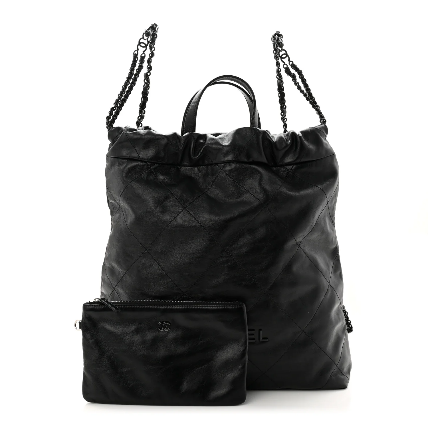 Shiny Calfskin Quilted Chanel 22 Backpack So Black - Image 4