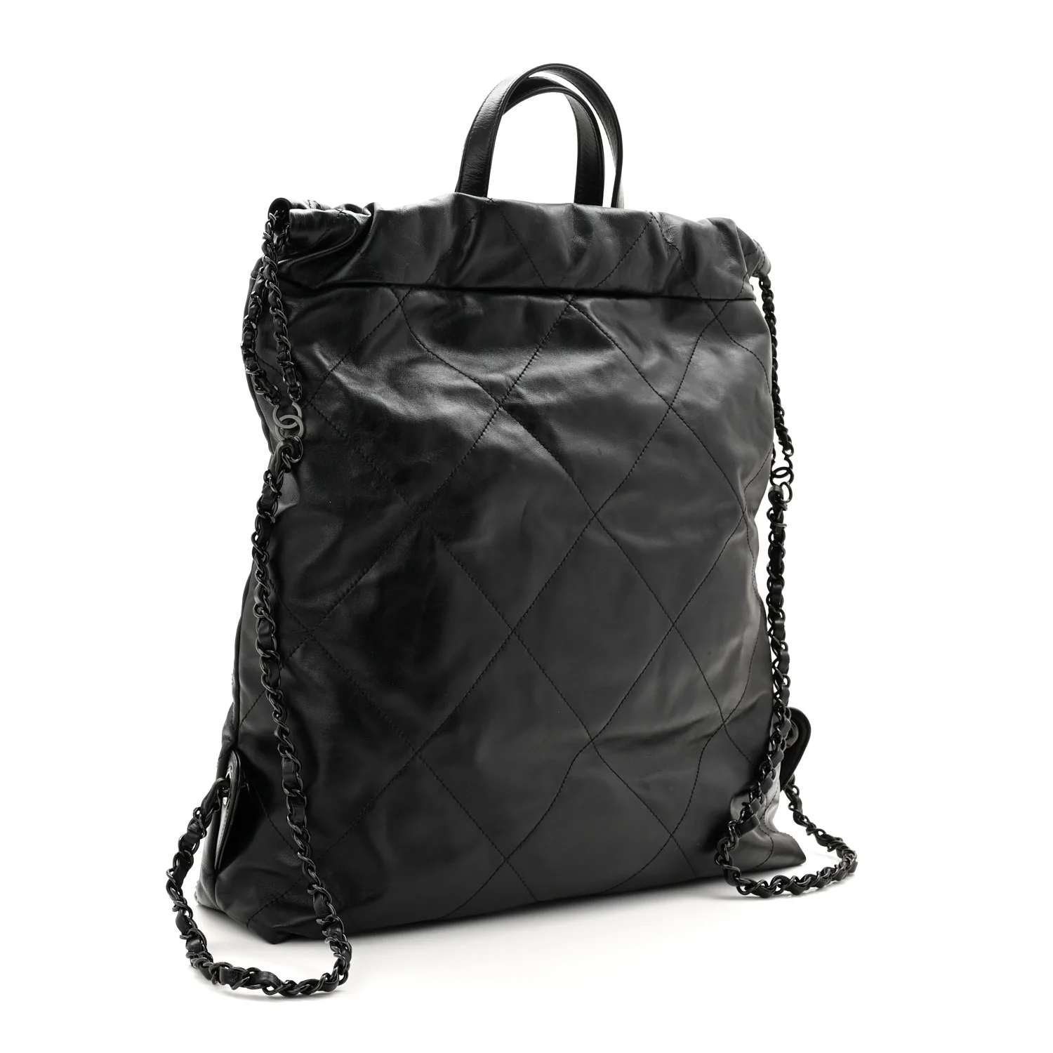 Shiny Calfskin Quilted Chanel 22 Backpack So Black - Image 7