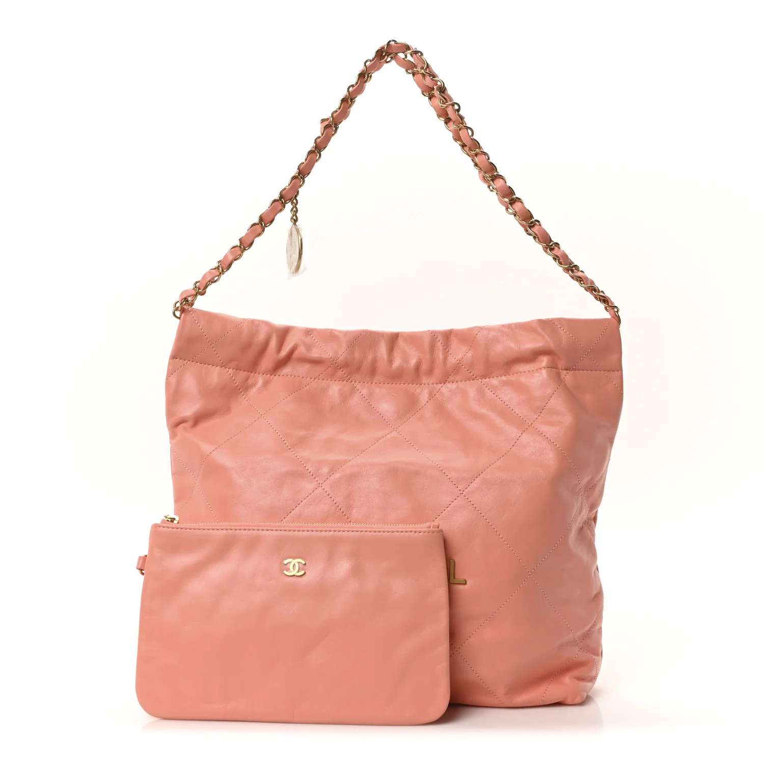 Shiny Calfskin Quilted Chanel 22 Light Orange - Image 3