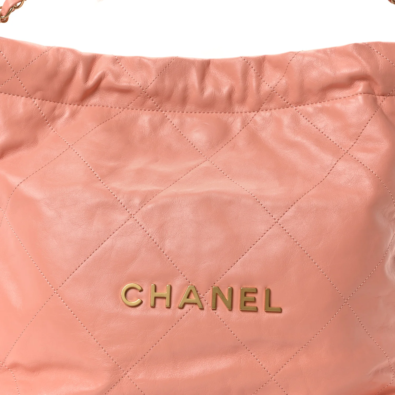 Shiny Calfskin Quilted Chanel 22 Light Orange - Image 9