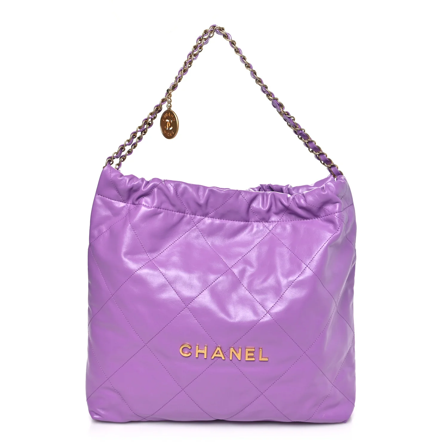 Shiny Calfskin Quilted Chanel 22 Purple