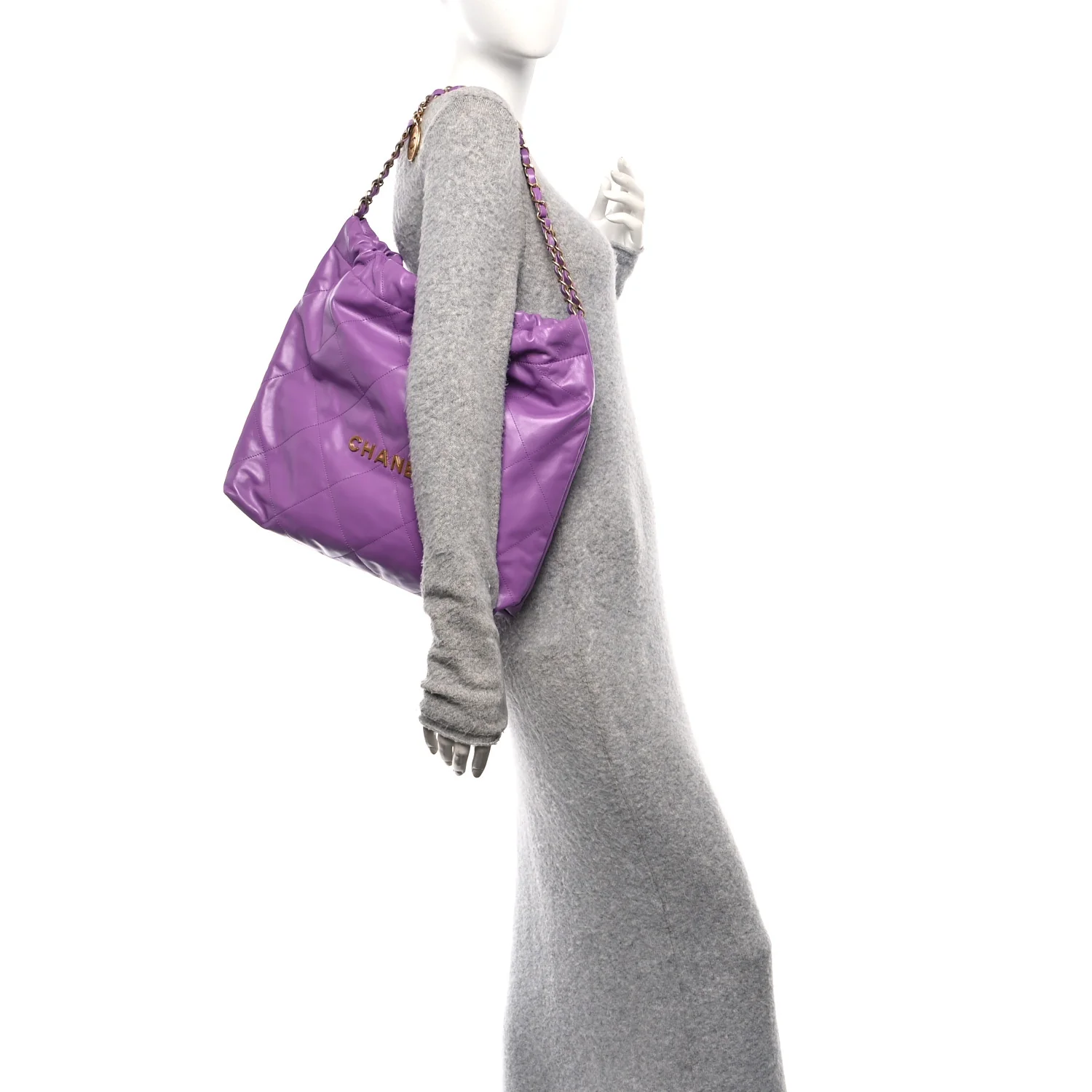 Shiny Calfskin Quilted Chanel 22 Purple - Image 2