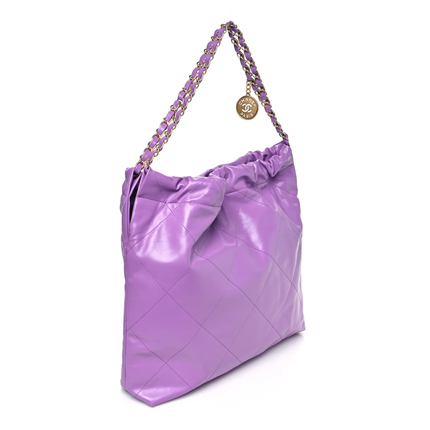 Shiny Calfskin Quilted Chanel 22 Purple - Image 3