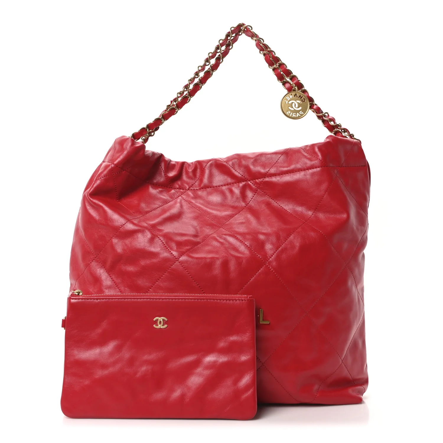 Shiny Calfskin Quilted Chanel 22 Red - Image 3