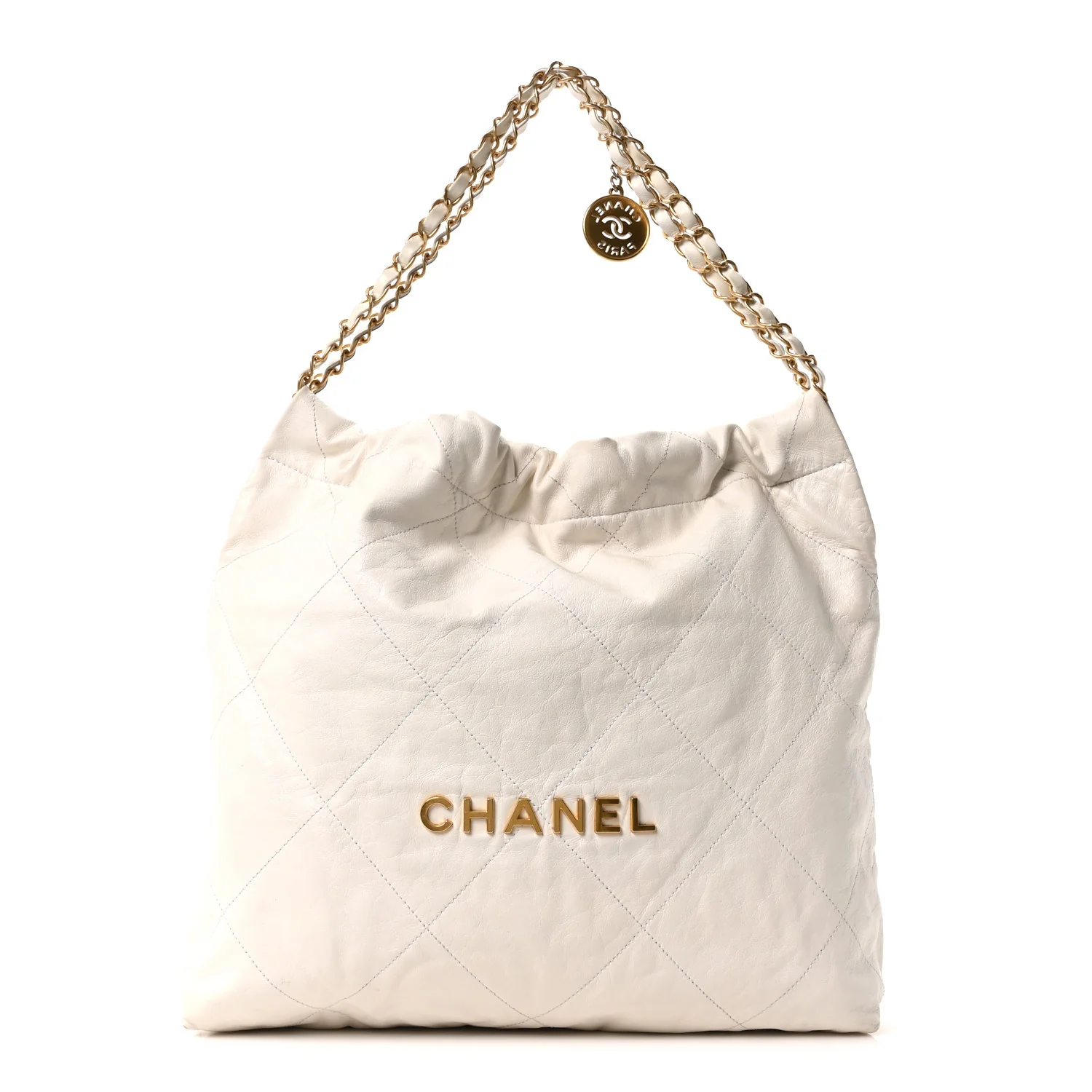 Shiny Calfskin Quilted Chanel 22 White