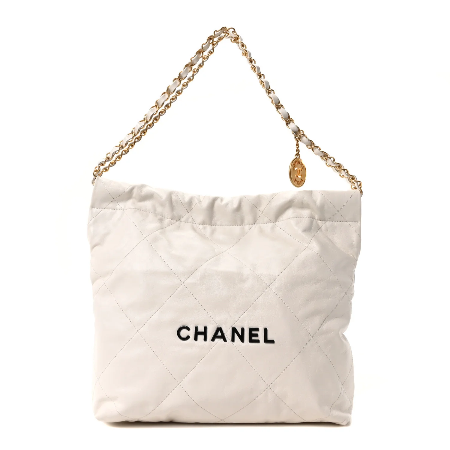 Shiny Calfskin Quilted Chanel 22 White Black