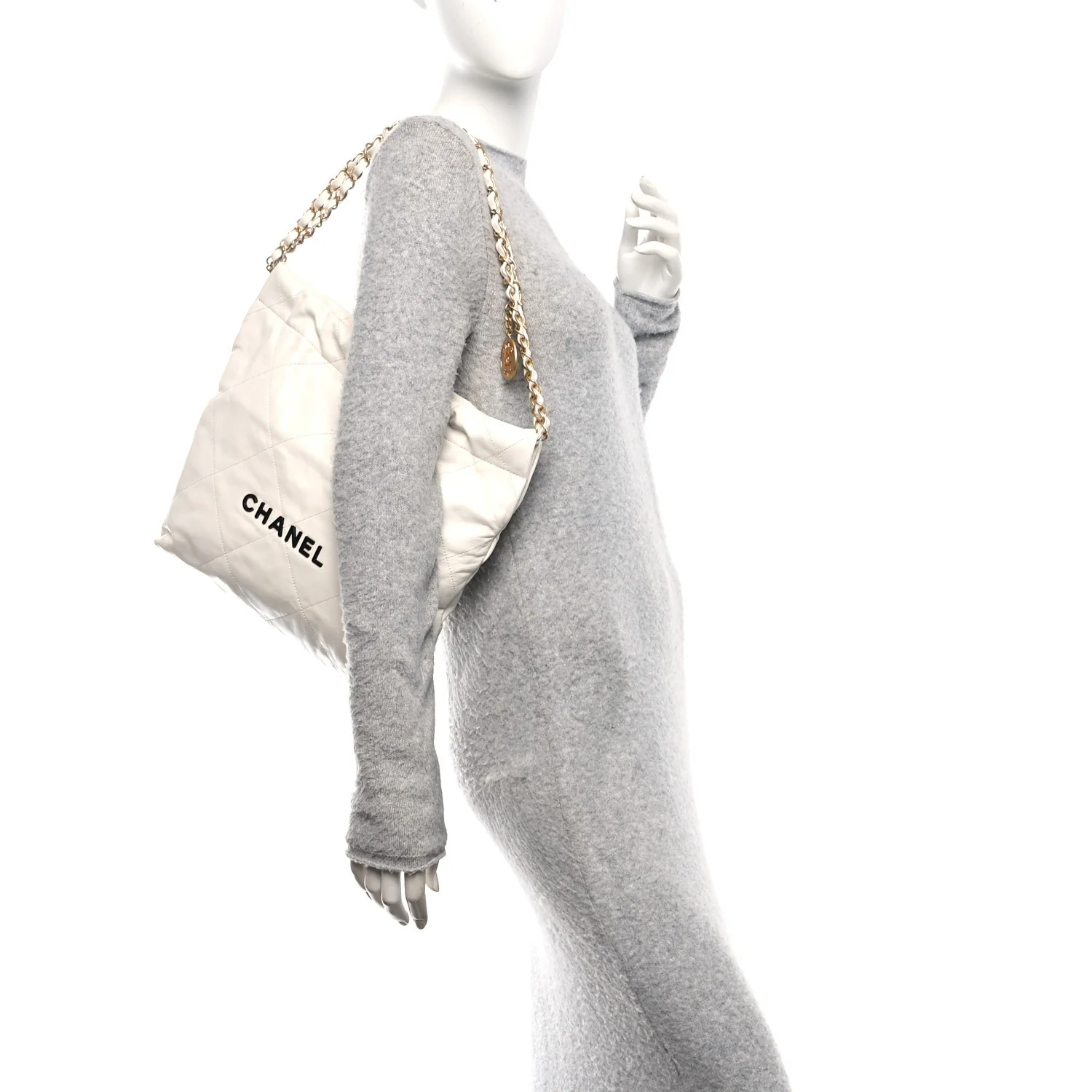 Shiny Calfskin Quilted Chanel 22 White Black - Image 2