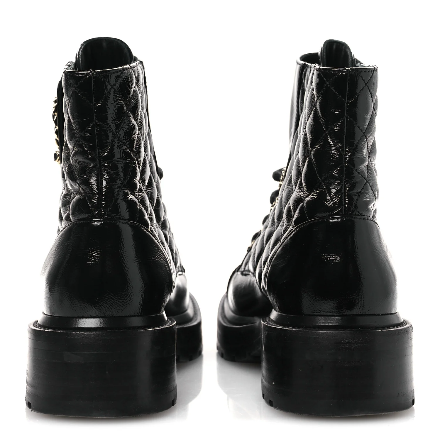 Shiny Calfskin Quilted Lace Up Combat Boots 37 Black - Image 12