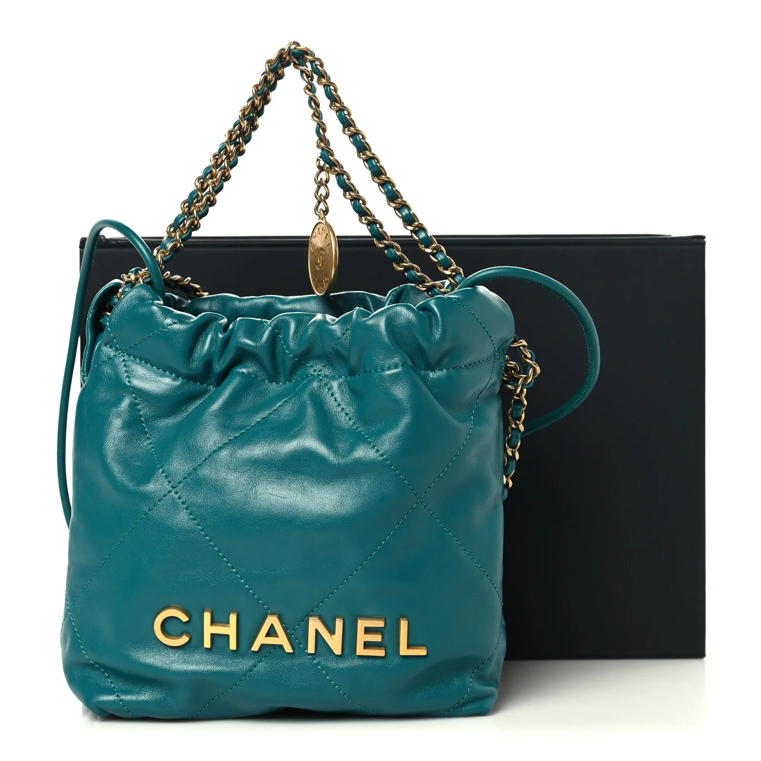 Shiny Calfskin Quilted Mini Chanel 22 Green - Image 11