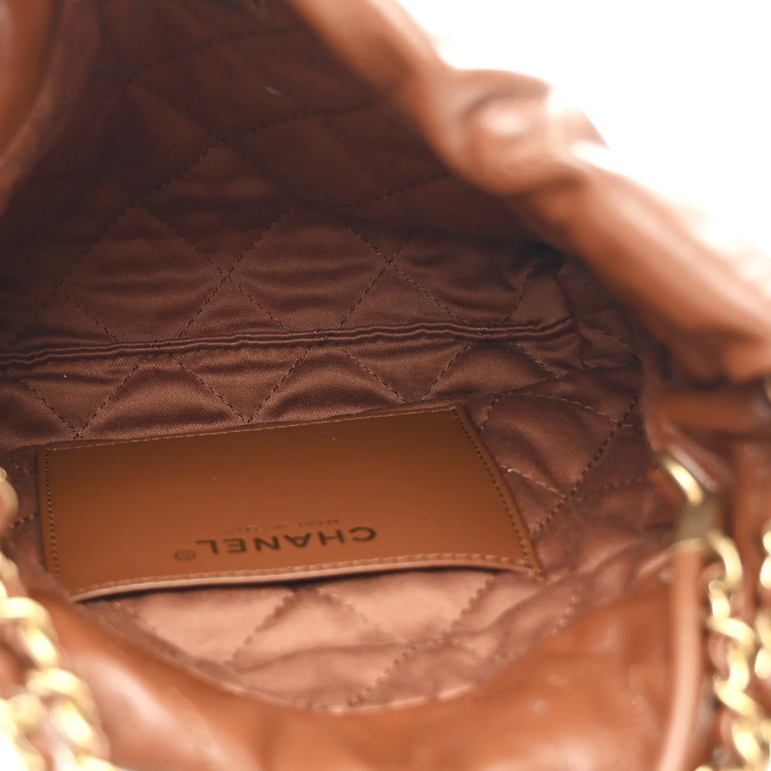 Shiny Calfskin Quilted Mini Chanel 22 Light Brown - Image 5