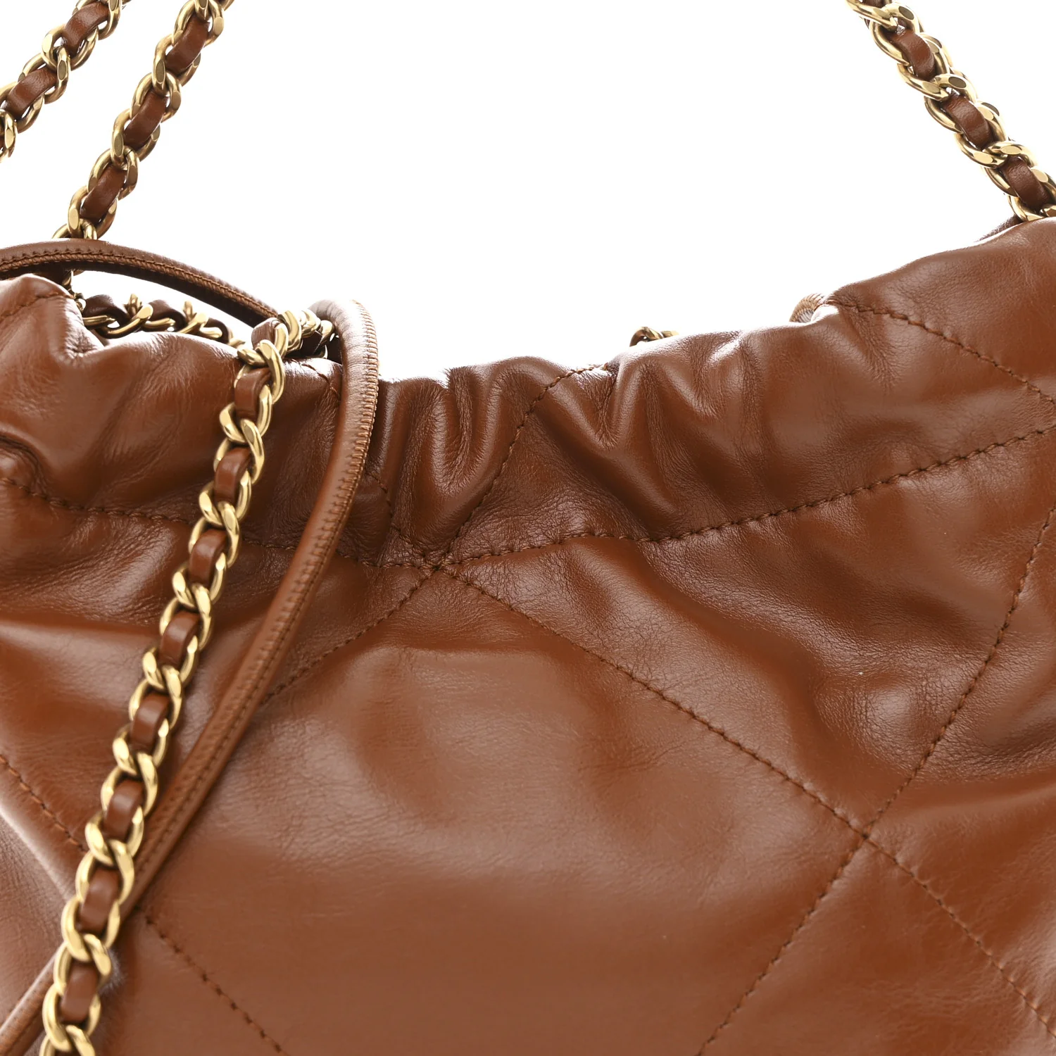 Shiny Calfskin Quilted Mini Chanel 22 Light Brown - Image 8
