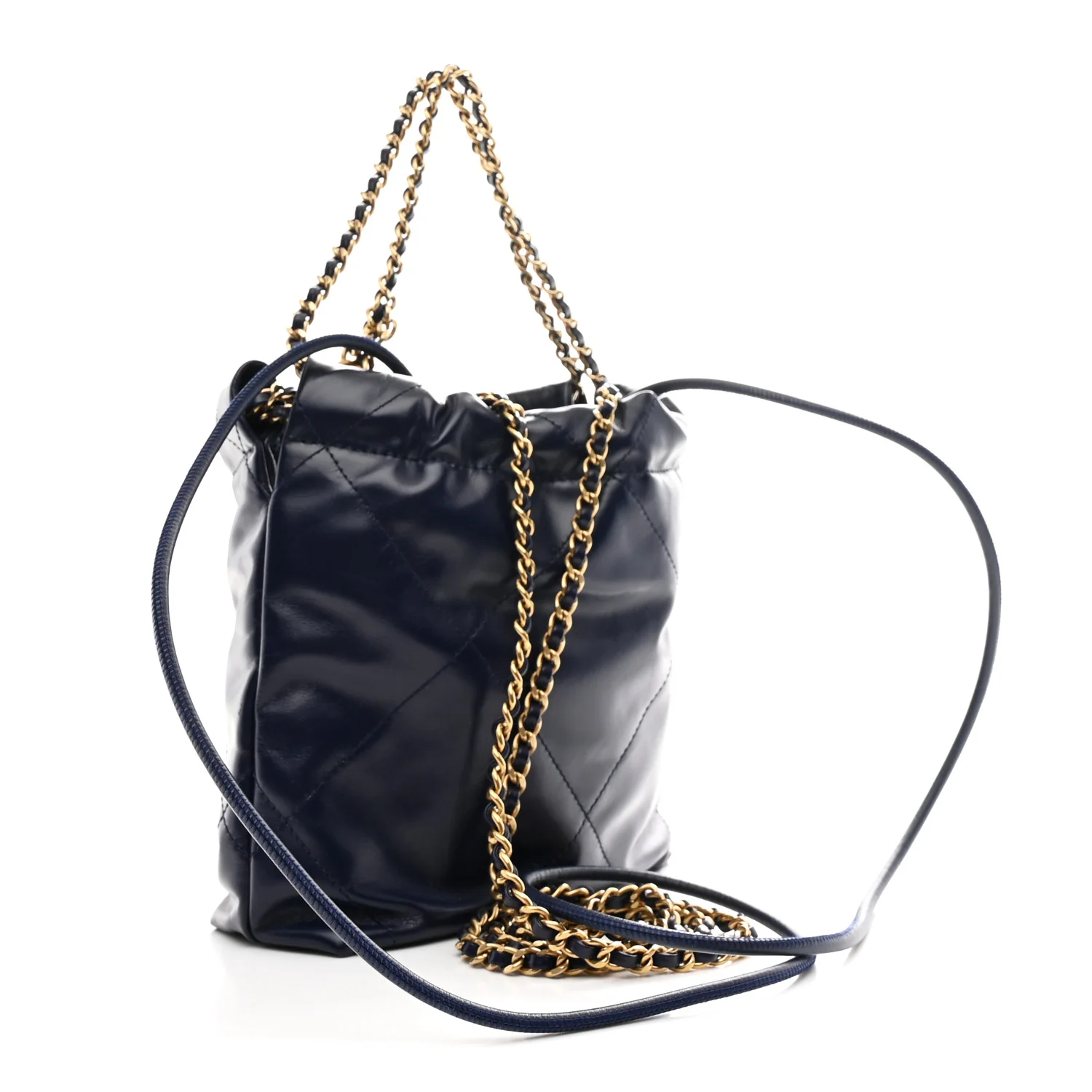 Shiny Calfskin Quilted Mini Chanel 22 Navy Blue - Image 3