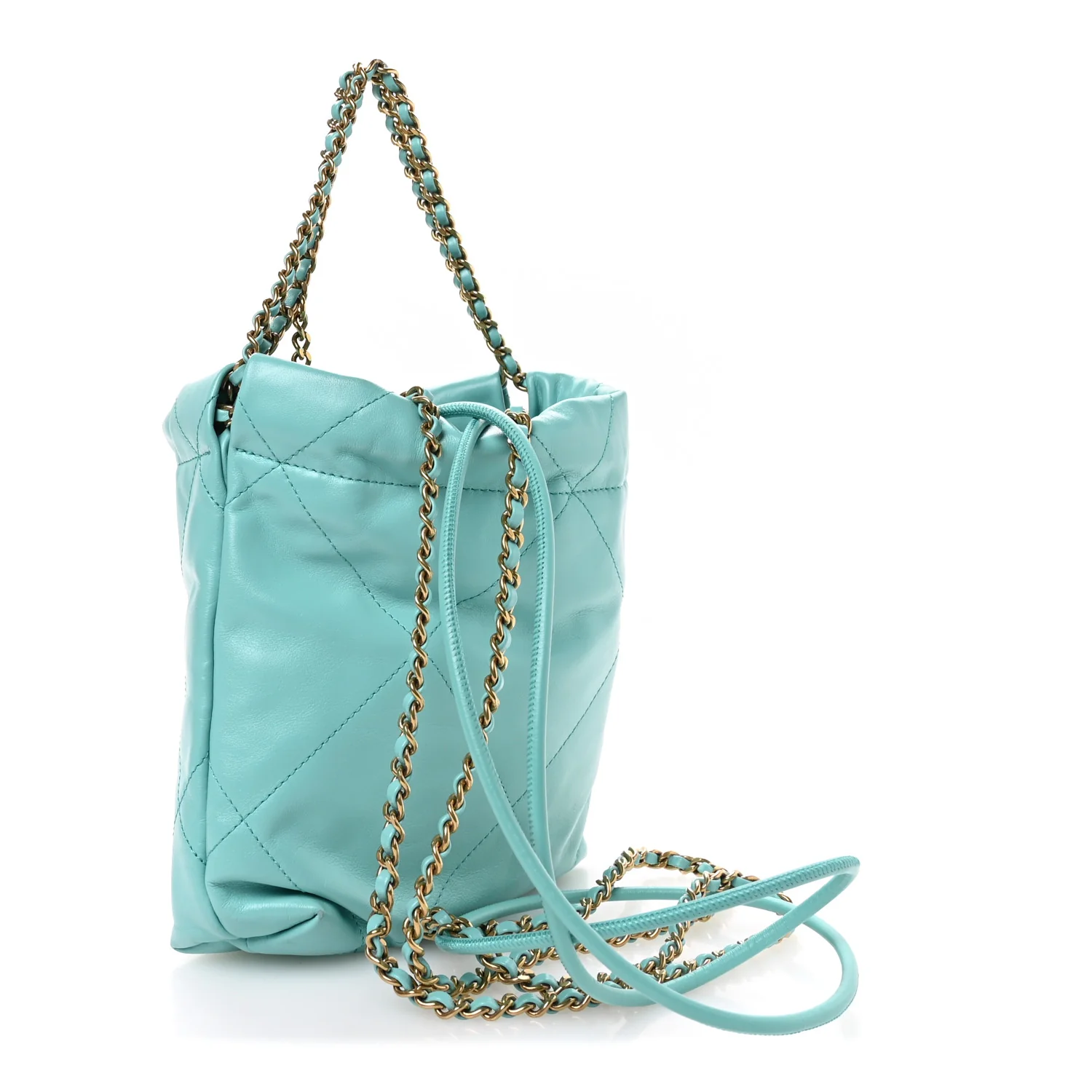 Shiny Calfskin Quilted Mini Chanel 22 Turquoise - Image 3