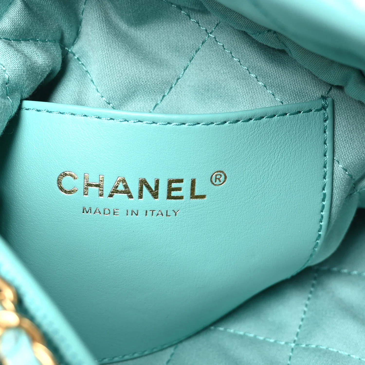 Shiny Calfskin Quilted Mini Chanel 22 Turquoise - Image 6