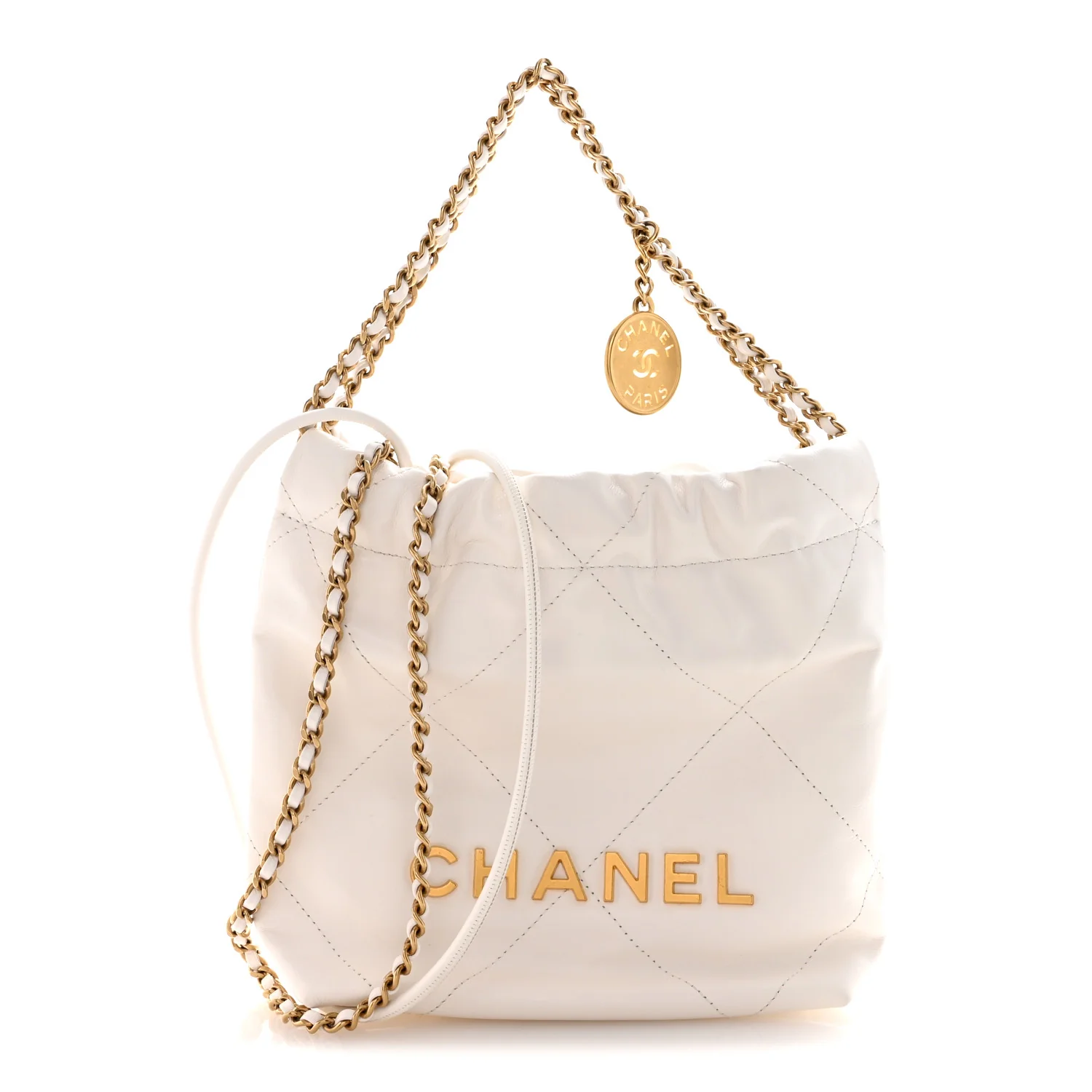 Shiny Calfskin Quilted Mini Chanel 22 White