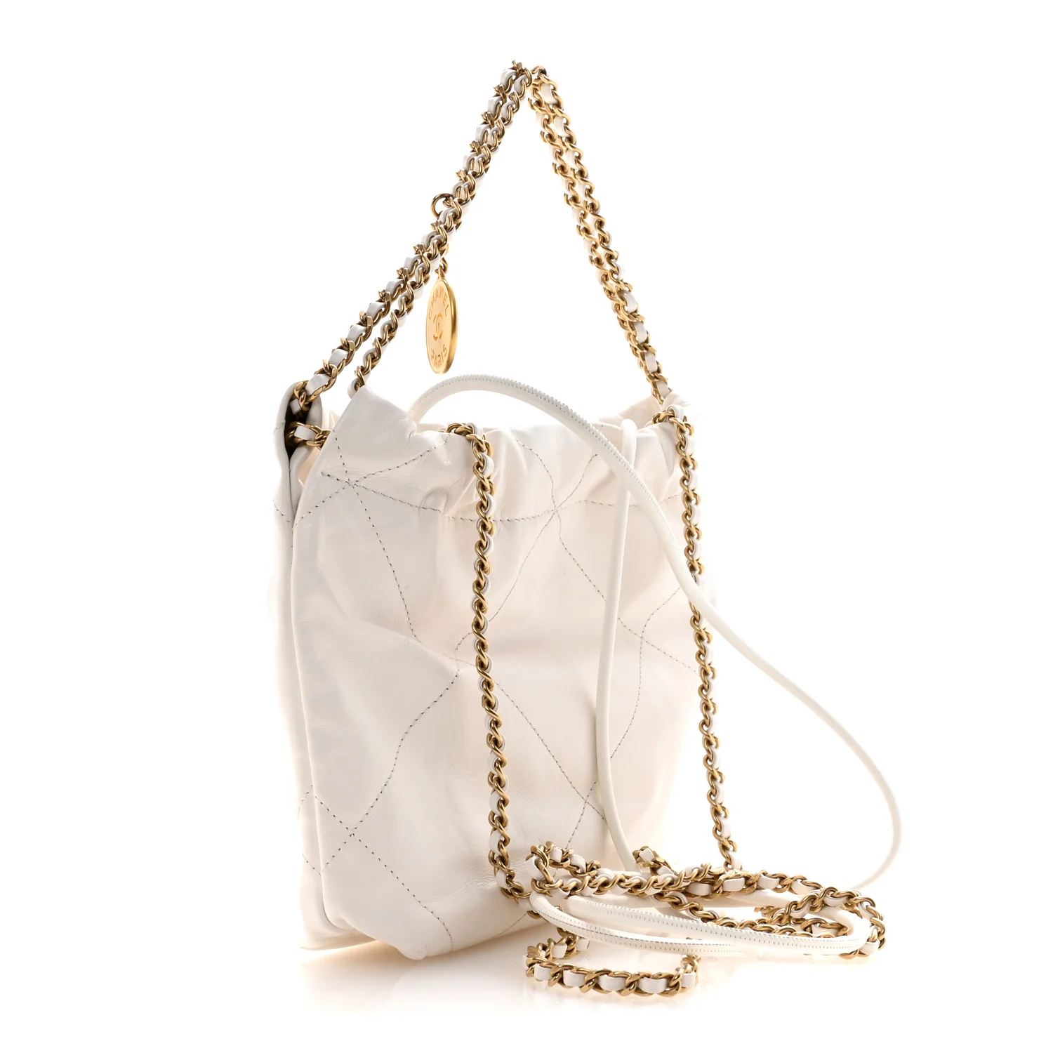 Shiny Calfskin Quilted Mini Chanel 22 White - Image 3