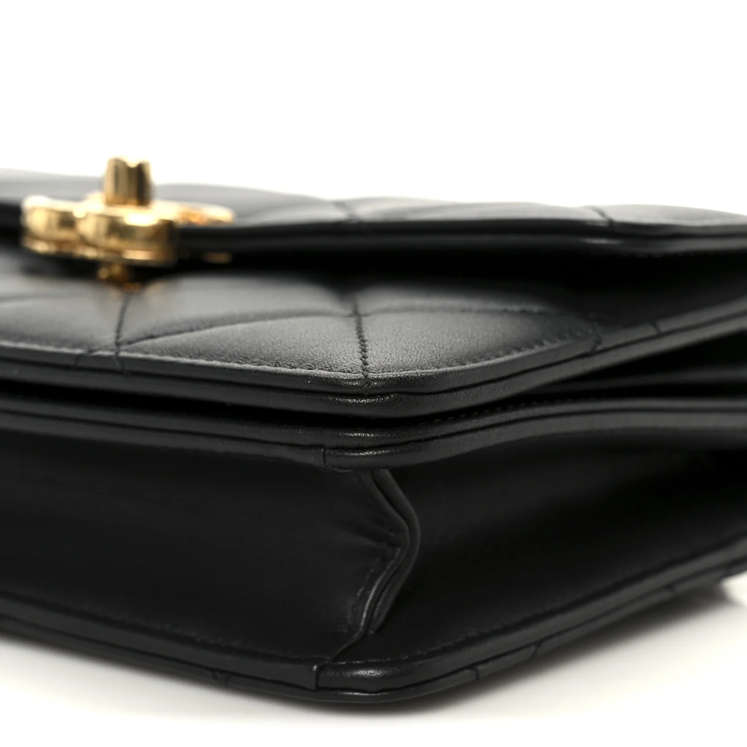 Shiny Calfskin Quilted Mini Metal Top Handle Flap Black - Image 10