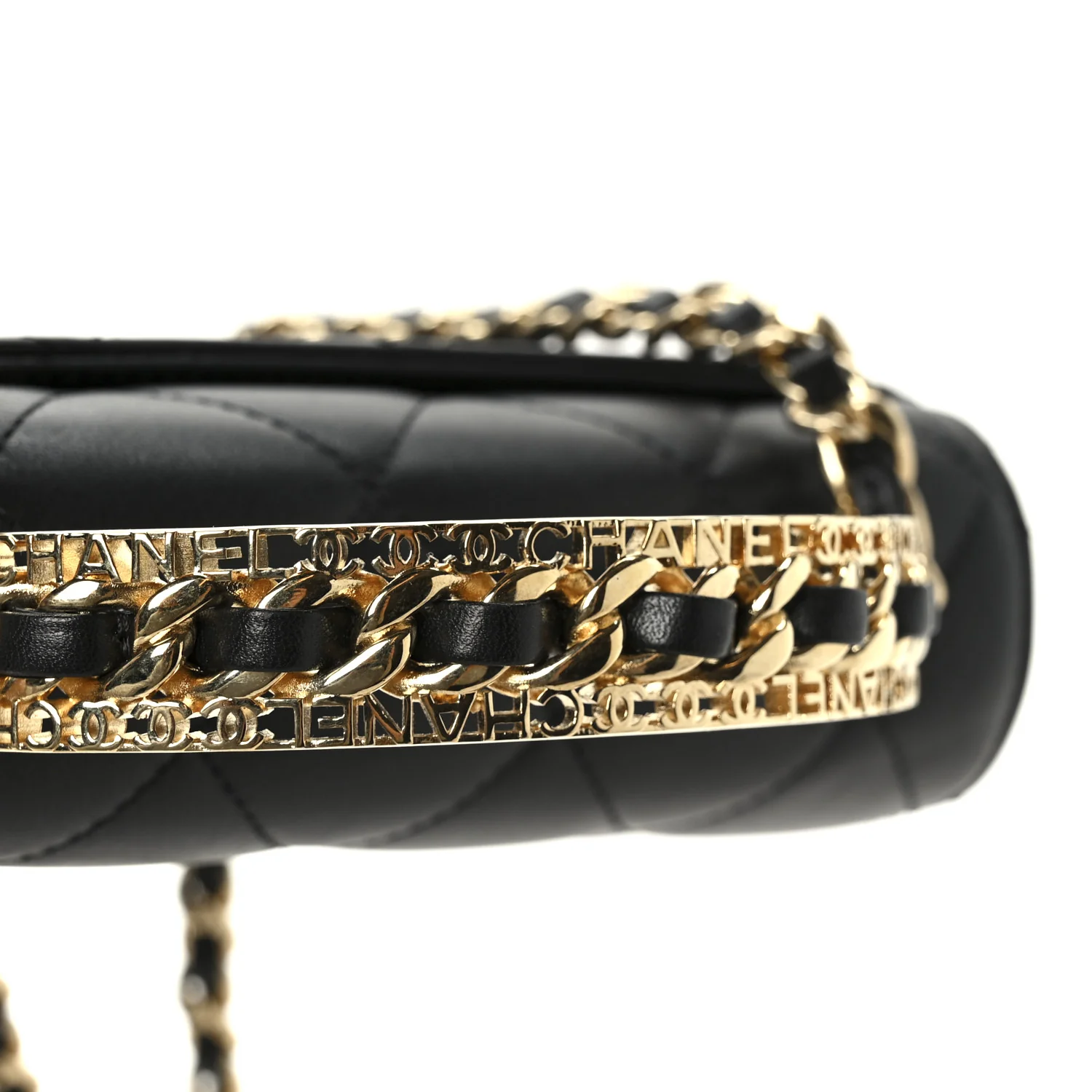 Shiny Calfskin Quilted Mini Metal Top Handle Flap Black - Image 11
