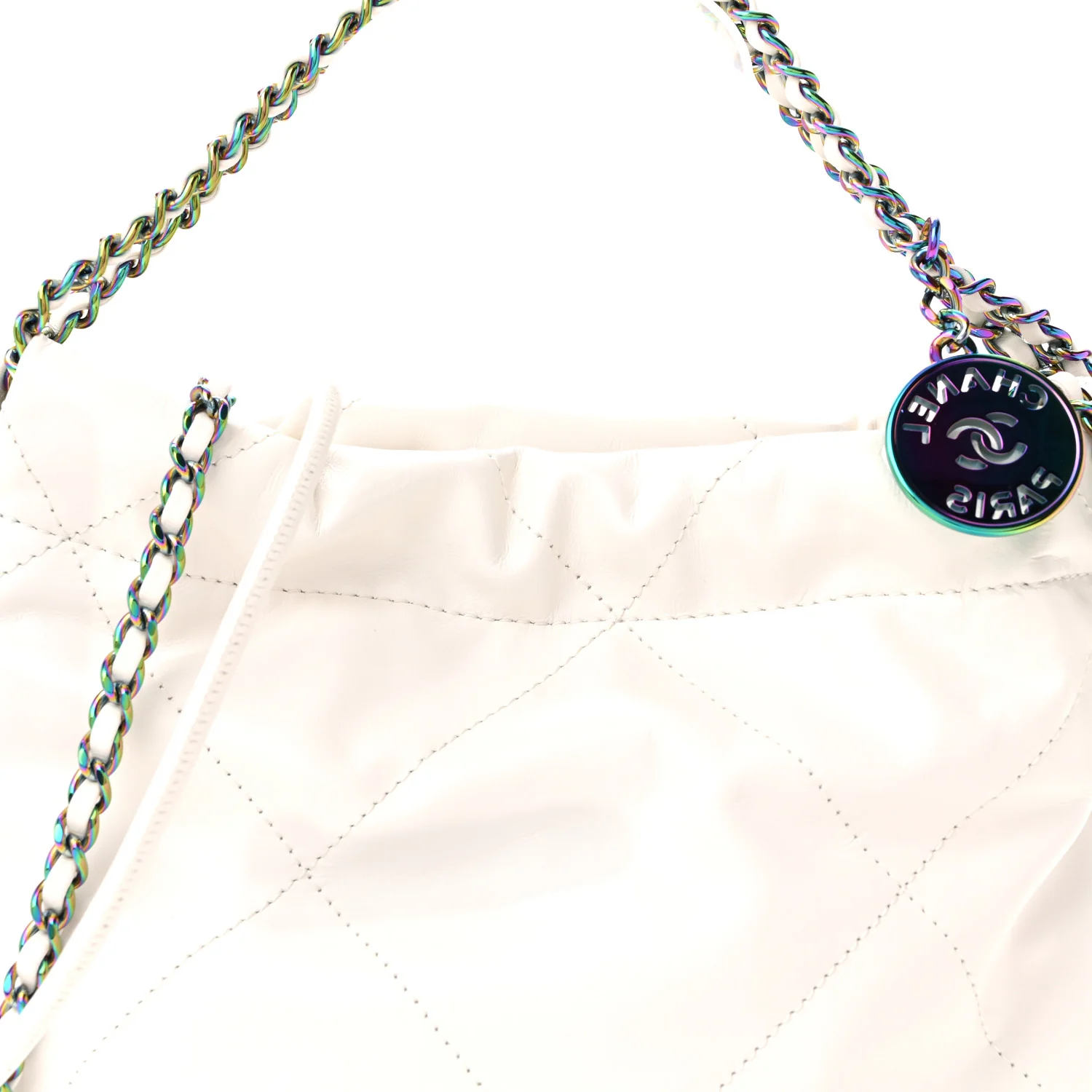 Shiny Calfskin Quilted Rainbow Mini Chanel 22 White - Image 21