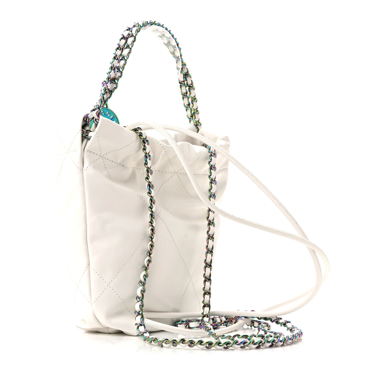 Shiny Calfskin Quilted Rainbow Mini Chanel 22 White - Image 6