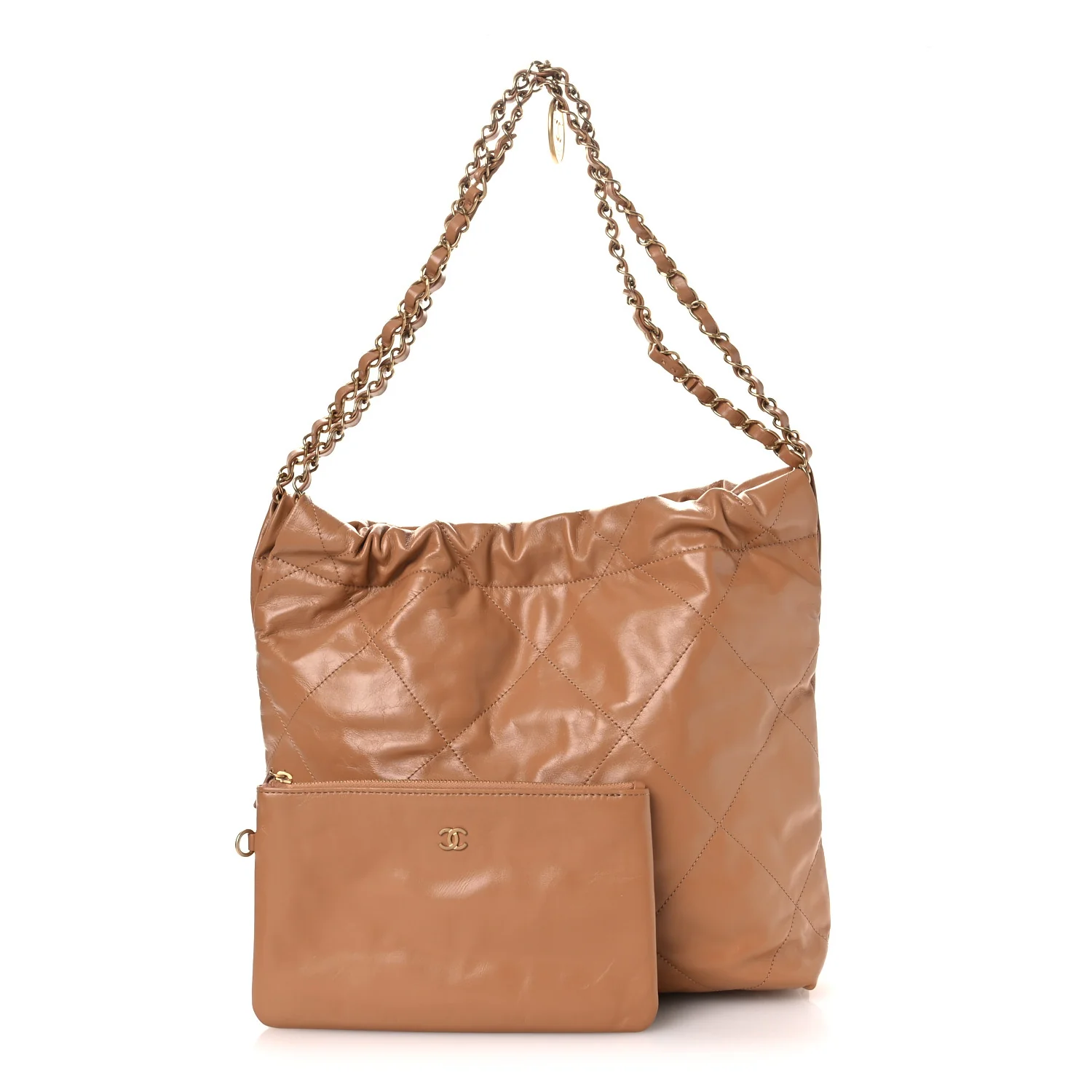 Shiny Calfskin Quilted Small Chanel 22 Beige - Image 3