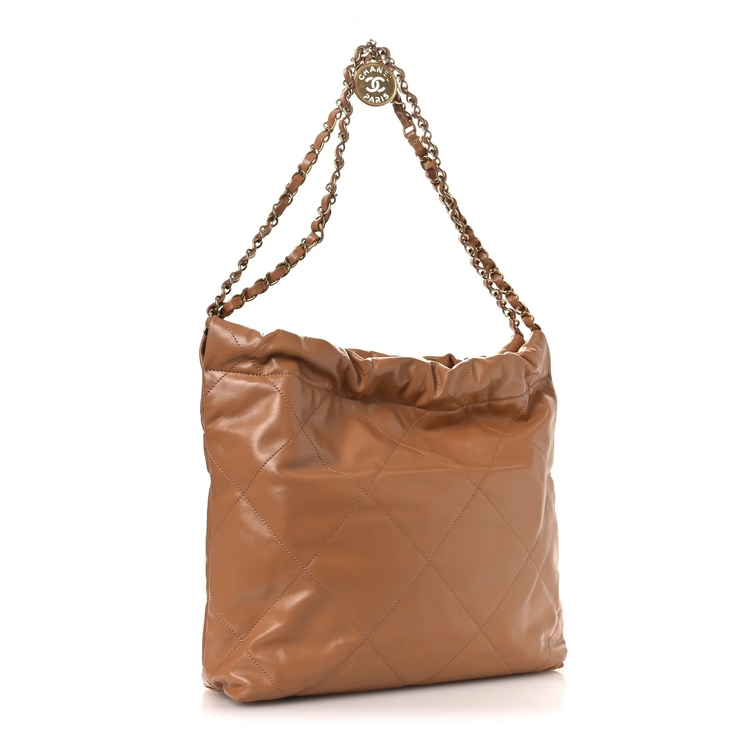Shiny Calfskin Quilted Small Chanel 22 Beige - Image 4