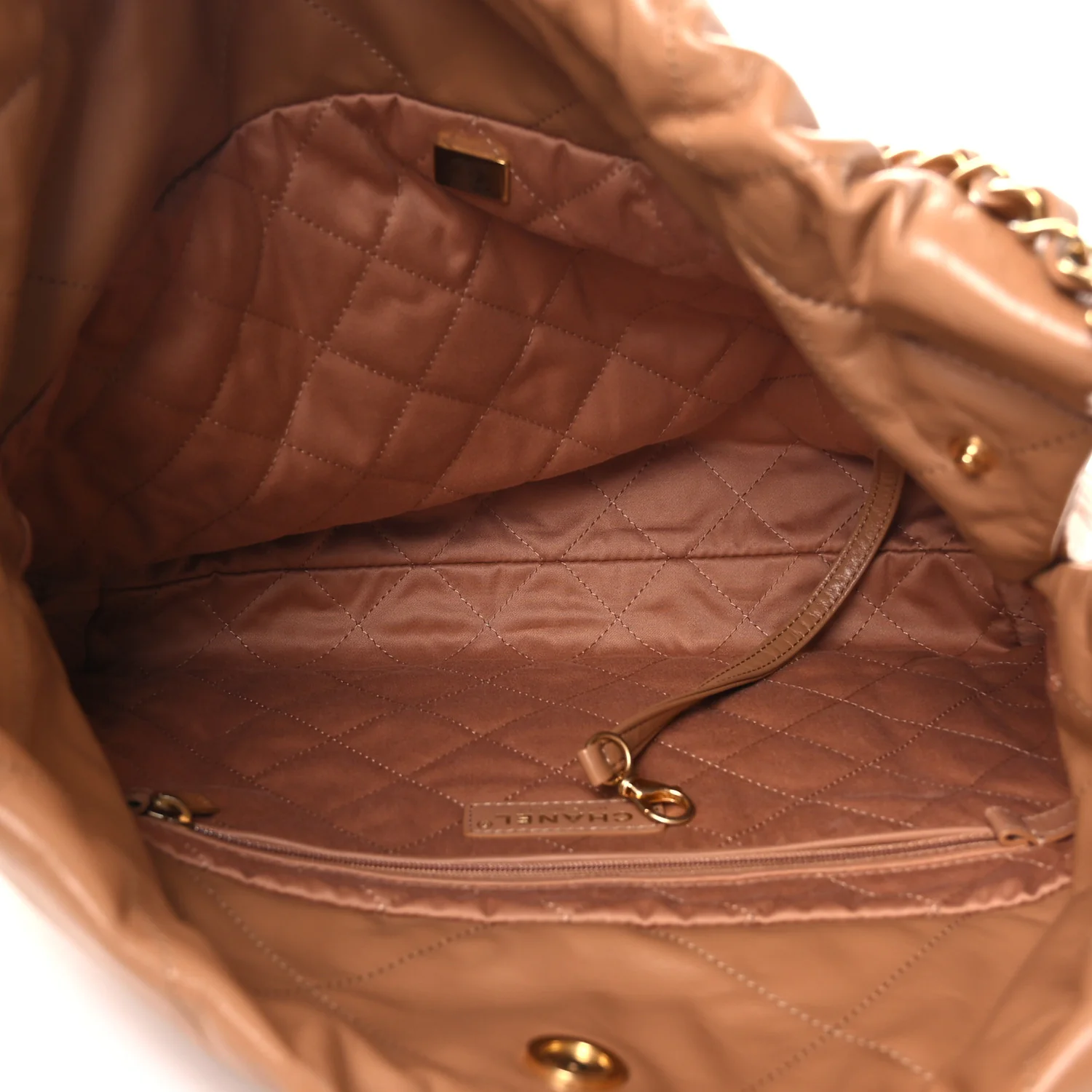 Shiny Calfskin Quilted Small Chanel 22 Beige - Image 6