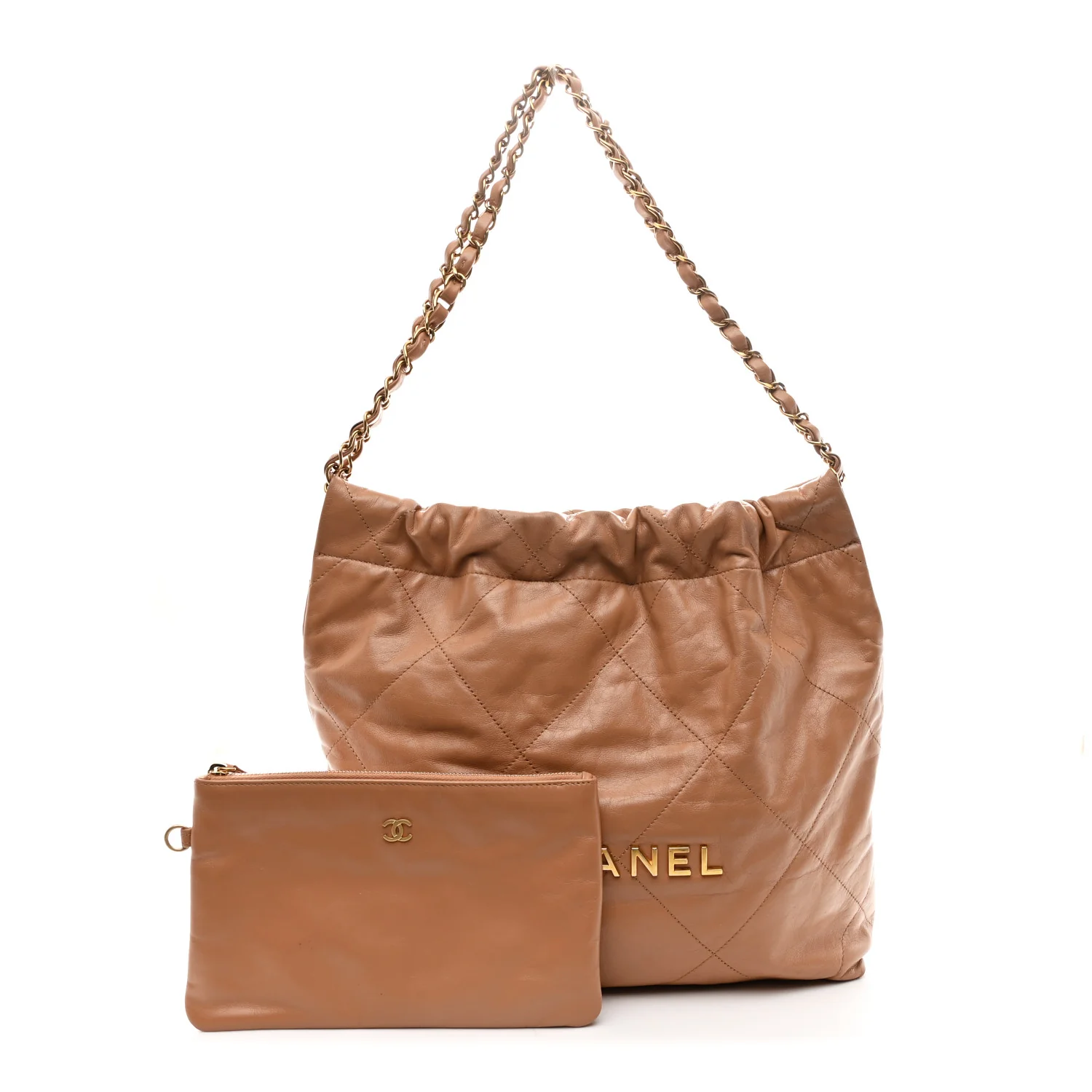 Shiny Calfskin Quilted Small Chanel 22 Beige - Image 3
