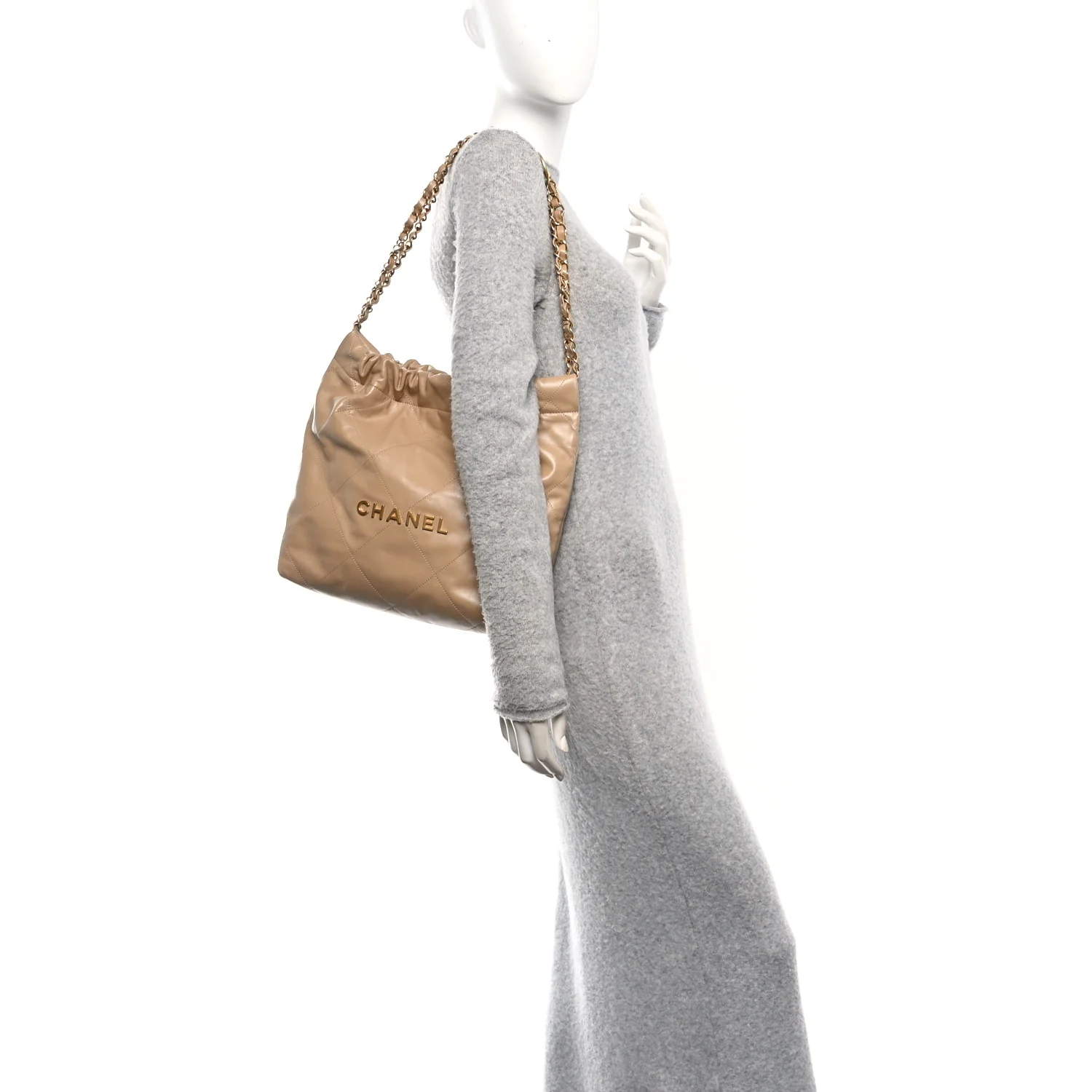 Shiny Calfskin Quilted Small Chanel 22 Beige - Image 2