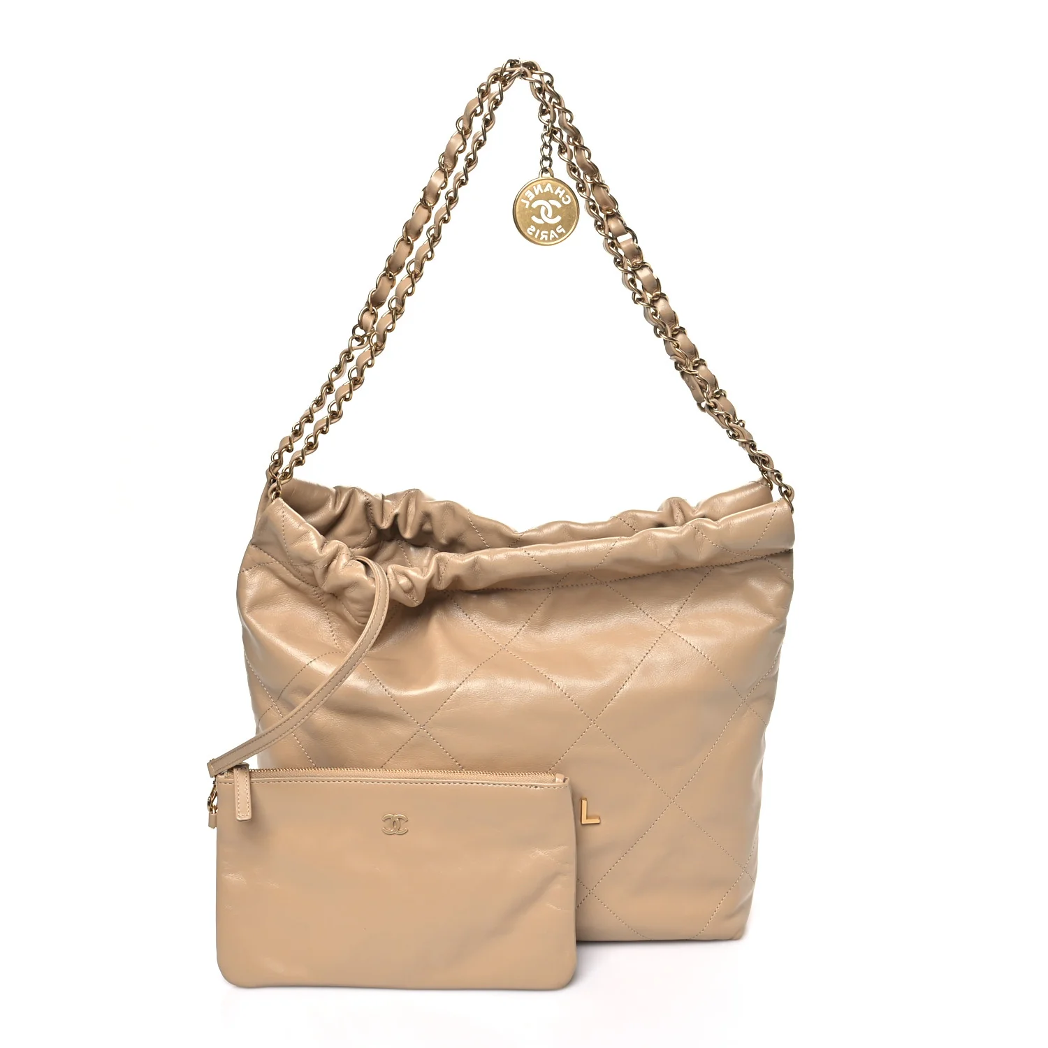 Shiny Calfskin Quilted Small Chanel 22 Beige - Image 3