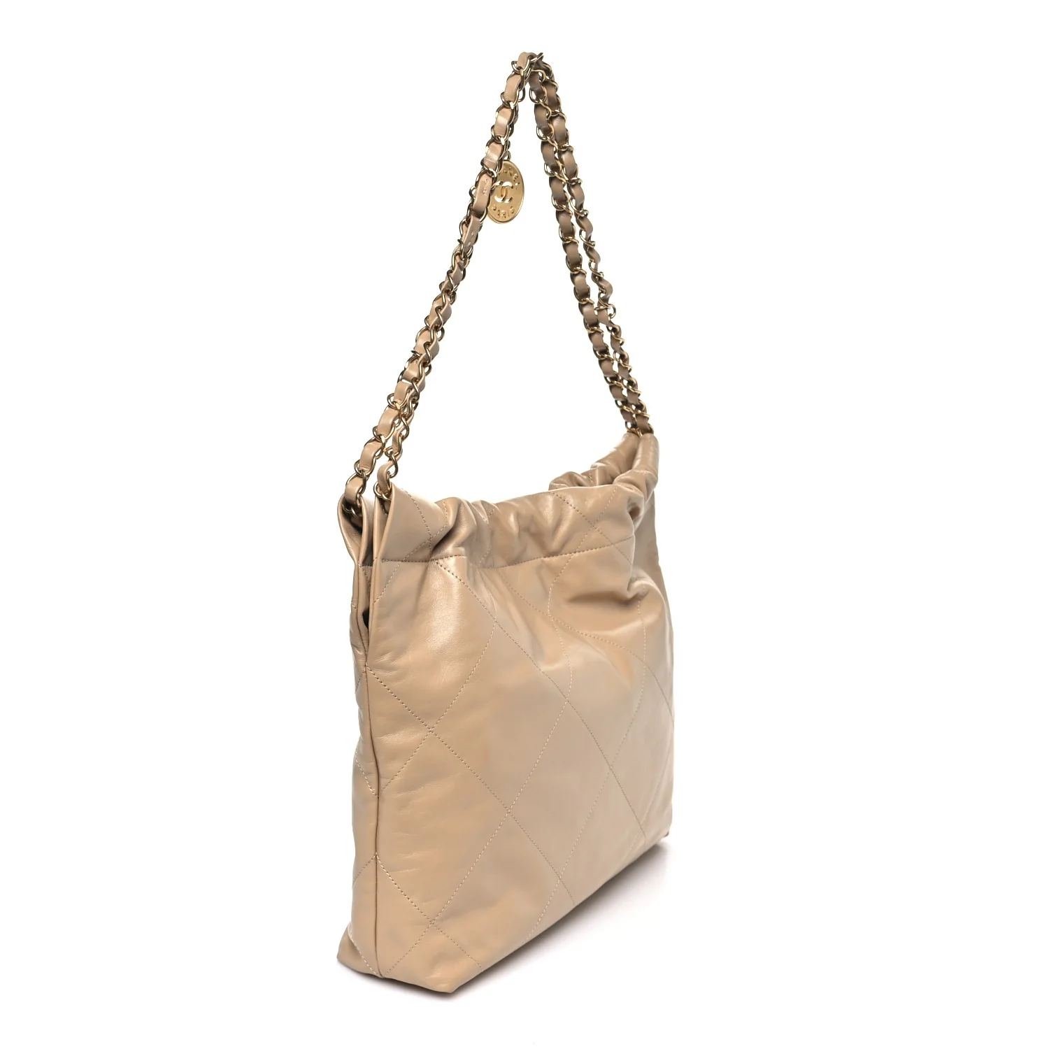 Shiny Calfskin Quilted Small Chanel 22 Beige - Image 4